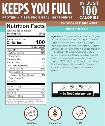 Ingrédients biologiques visibles sur la barre 100Cal protéine chocolat brownie.