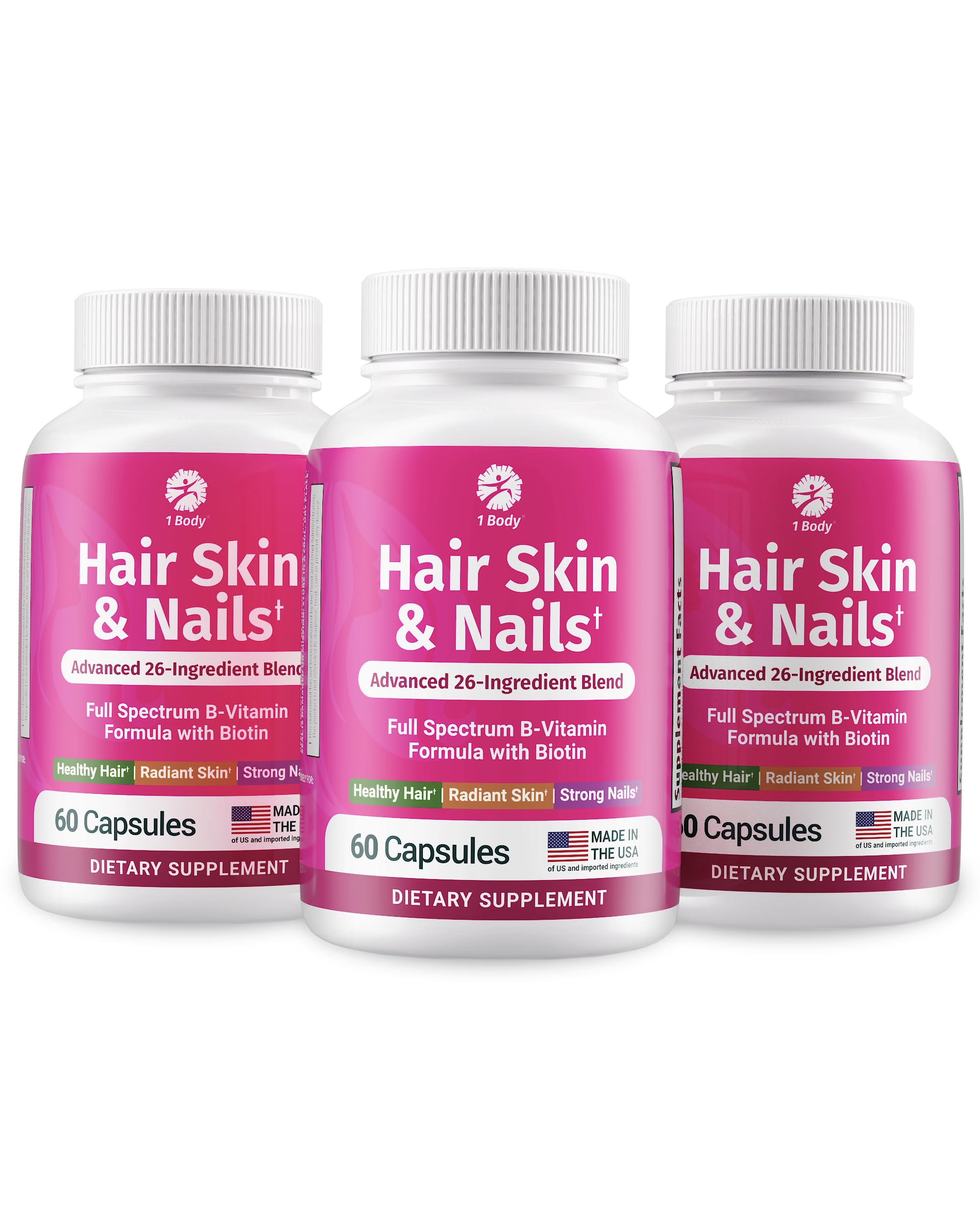 1 Body montre la bouteille du complexe vitamine cheveux-ongles pour soutenir la vitalité capillaire.