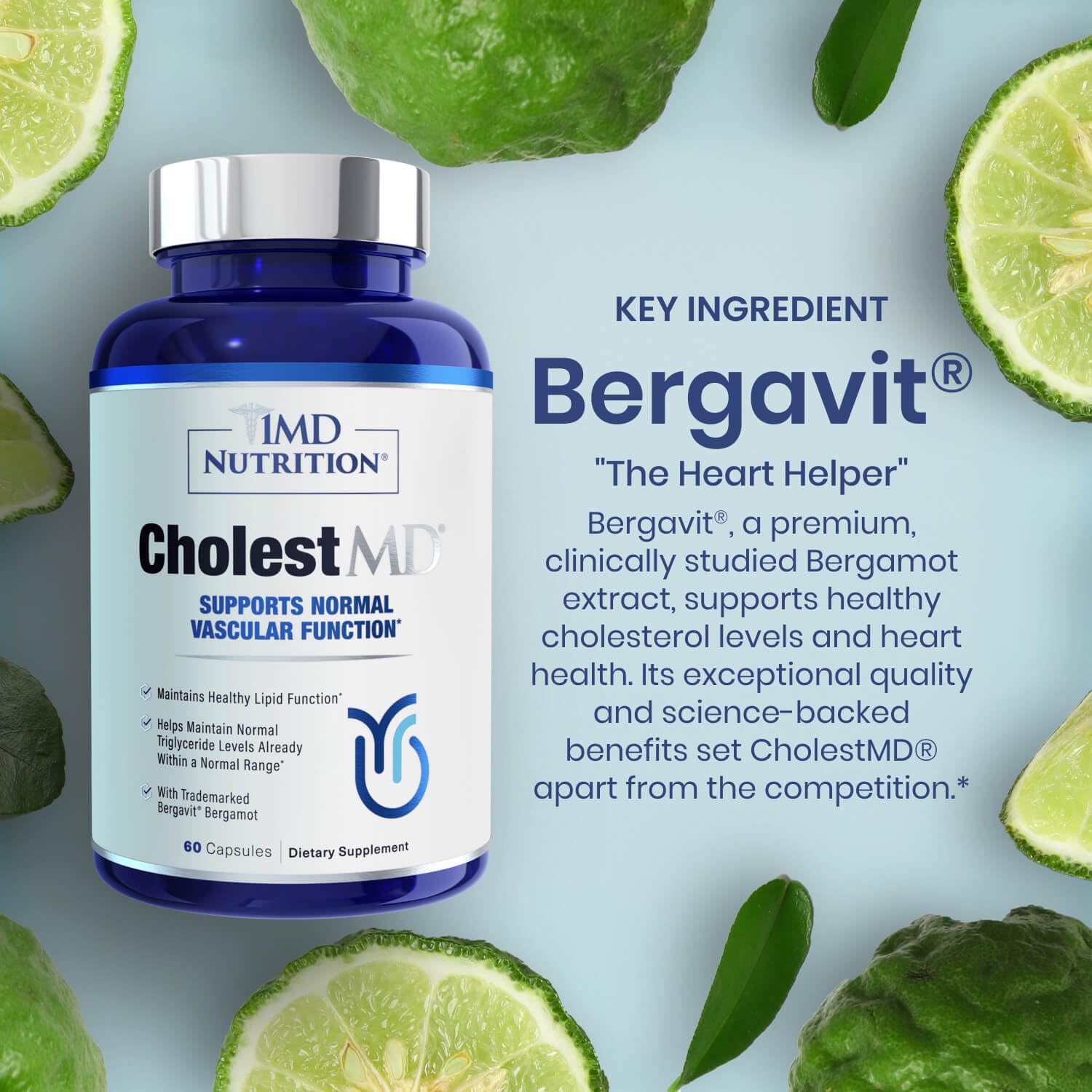 1MD Nutrition CholestMD – Bergavit-poudre, flavonoïdes du bergamot calabrais.