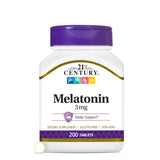 Mélatonine 3 mg 21st Century – bouteille et étiquette lisible pour endormissement naturel