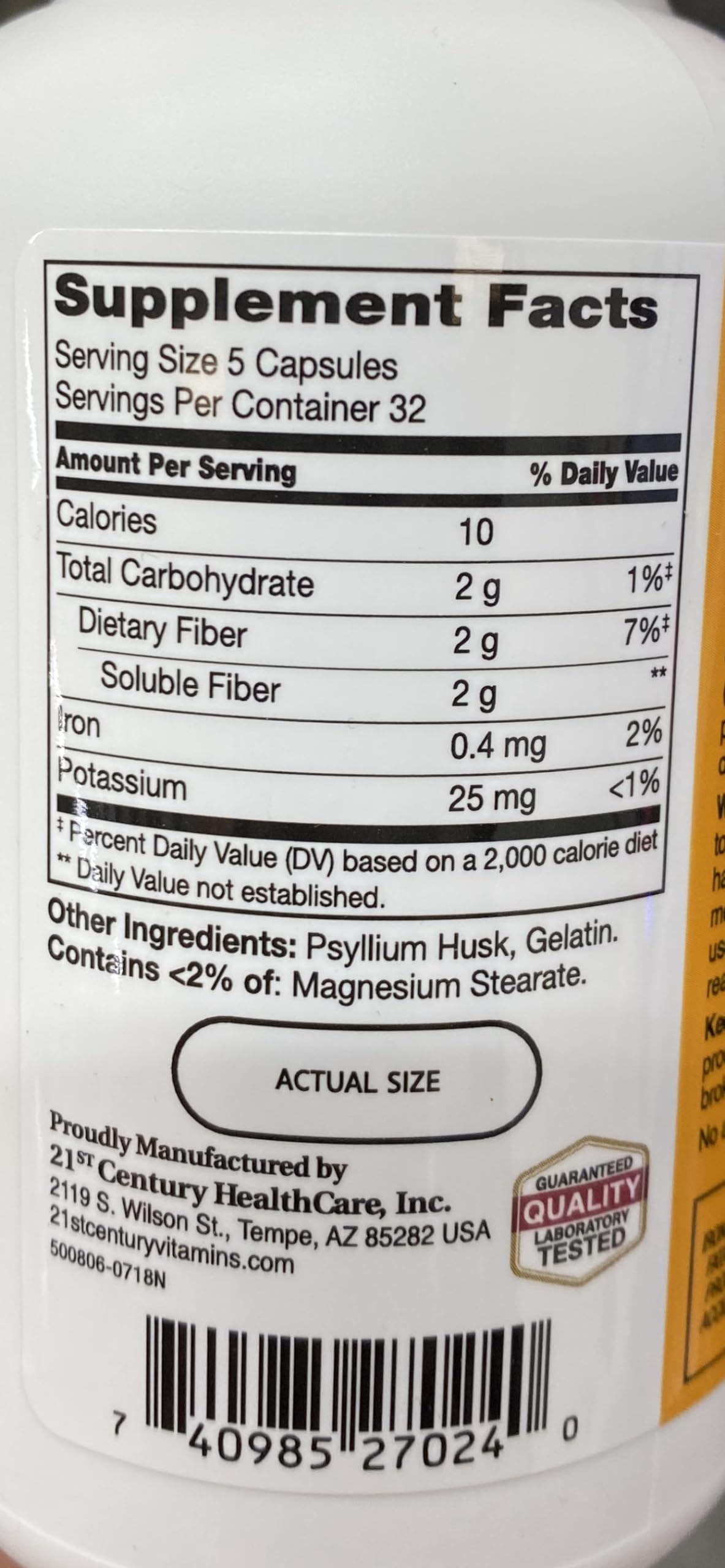 Lot de deux bouteilles 21st Century psyllium: fibres solubles et flexibilité
