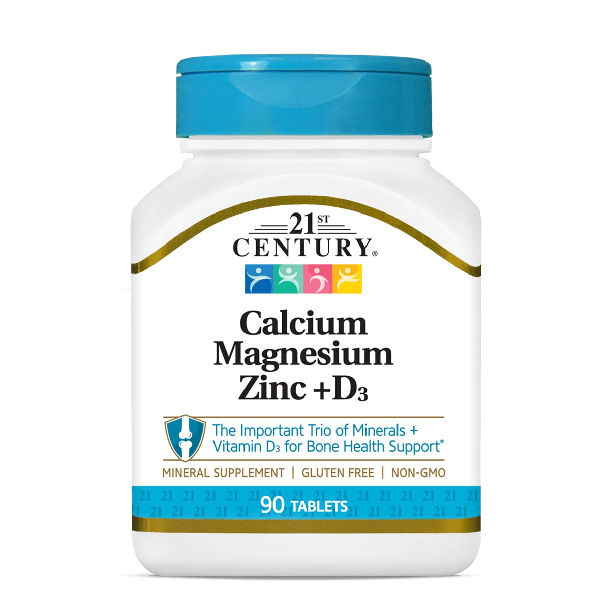 Tablettes 21st Century Cal-Mag-Zinc-D, vue avant, peut soutenir les os et les dents.