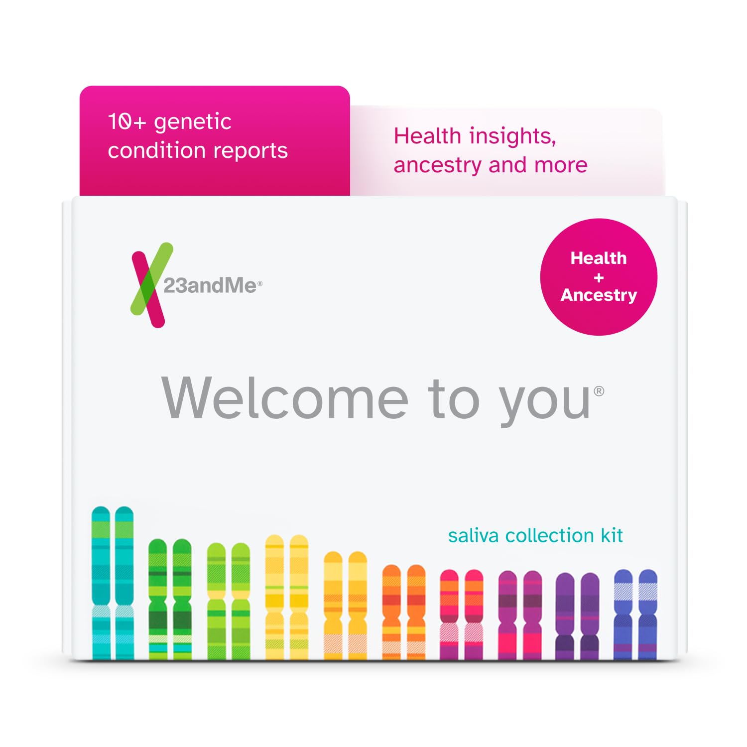 23andMe kit ADN – emballage prêt à l’emploi pour un test à domicile.