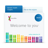Kit salivaire 23andMe pour prélèvement à domicile sans douleur.