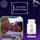 Sleep Well capsules visibles mettant en avant magnésium, L-théanine et GABA pour relaxation.