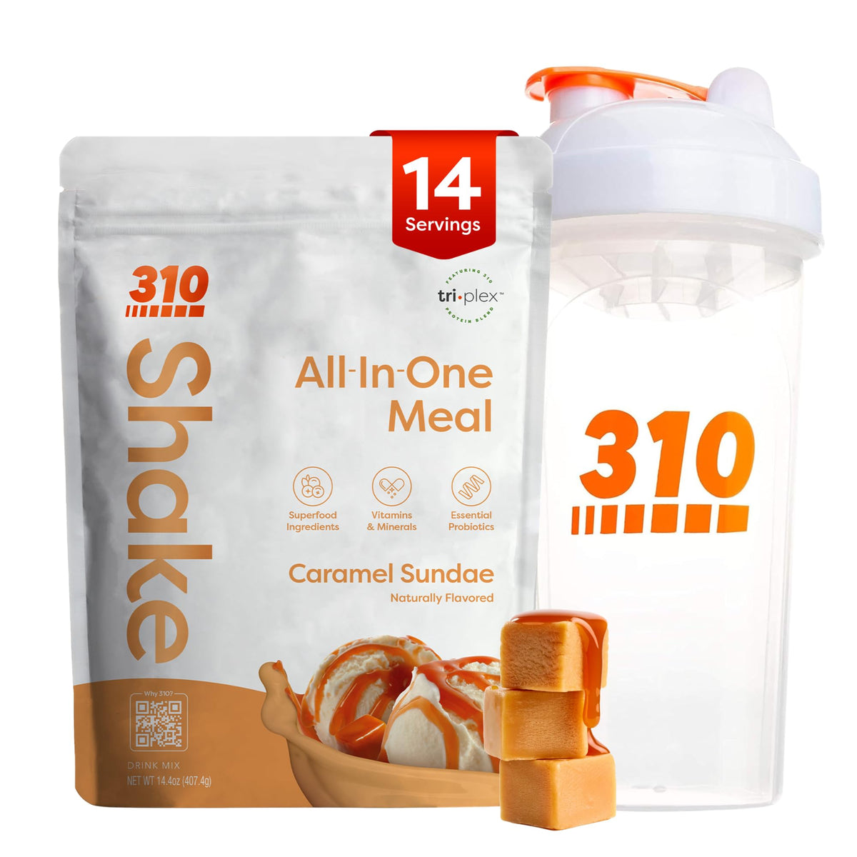 Poudre 310 Nutrition remplacement repas caramel Sundae, nutrition équilibrée et pratique.