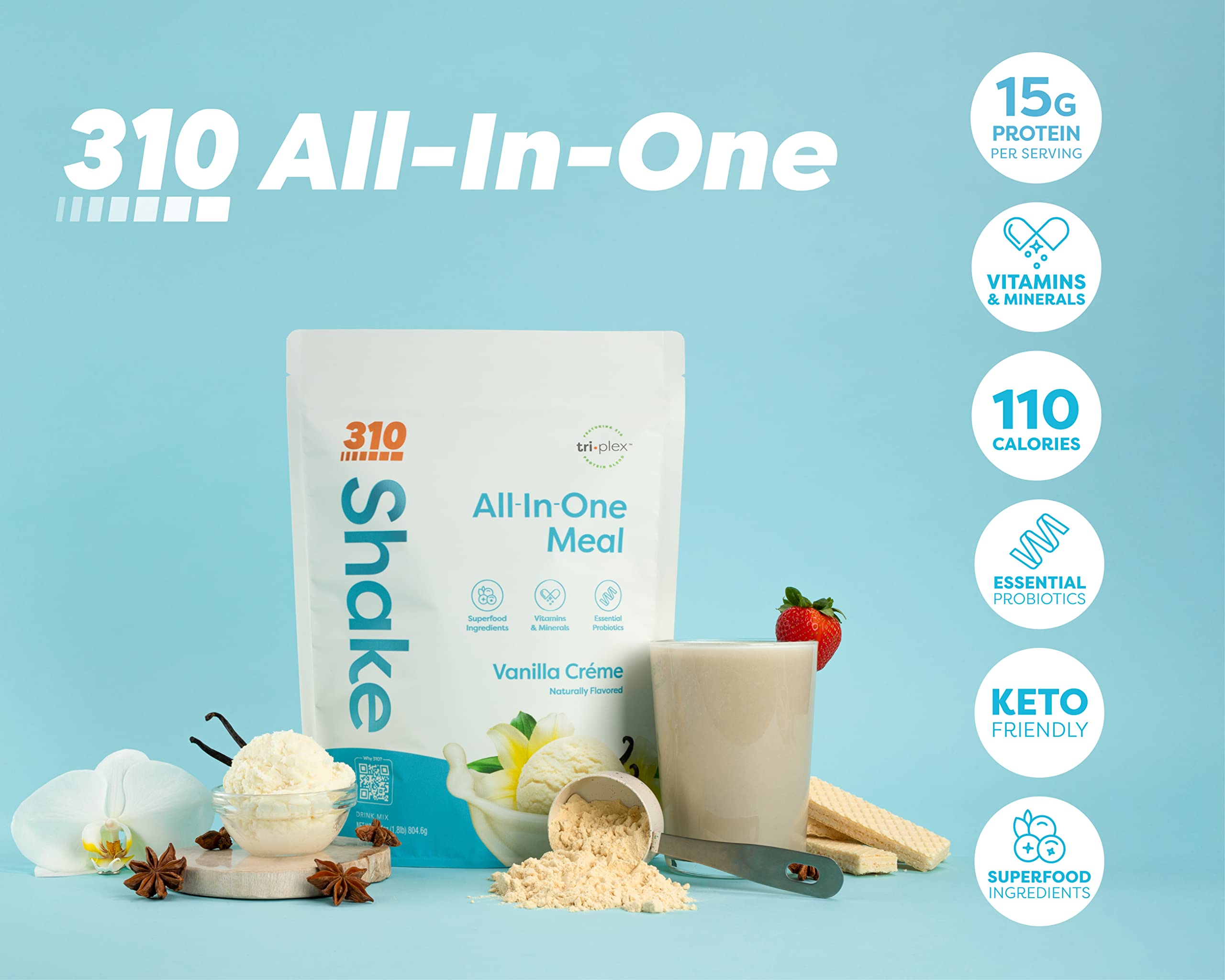Poudre vegan 310 Nutrition vanille crème, protéine végétale pour une énergie soutenue.