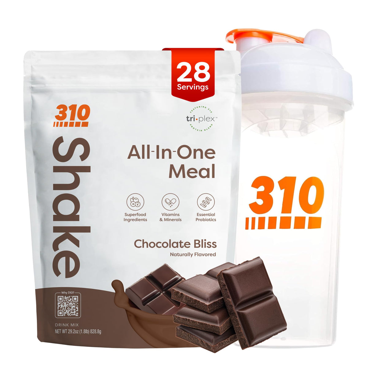 310 Nutrition Shake-repas Chocolat Bonheur, énergie rapide pour le petit déjeuner équilibré