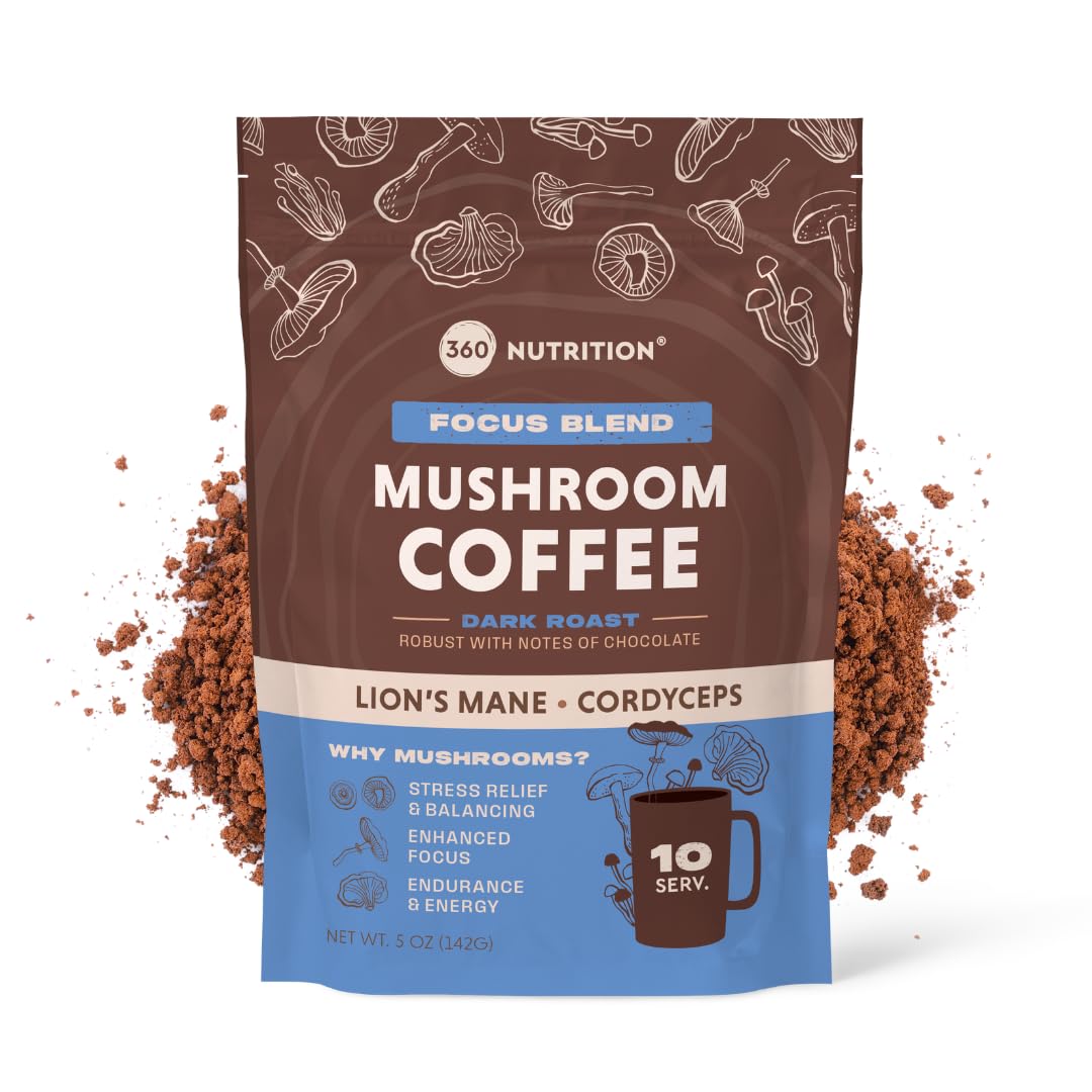 Café instantané 360 Nutrition aux champignons dans une tasse, soutien possible concentration.