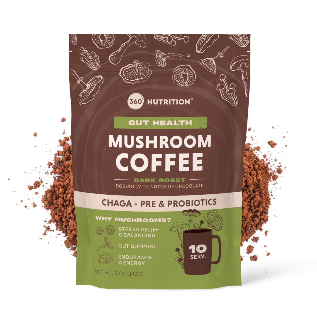 360 Nutrition Café instantané aux champignons Chaga dans tasse fumante avec arôme riche