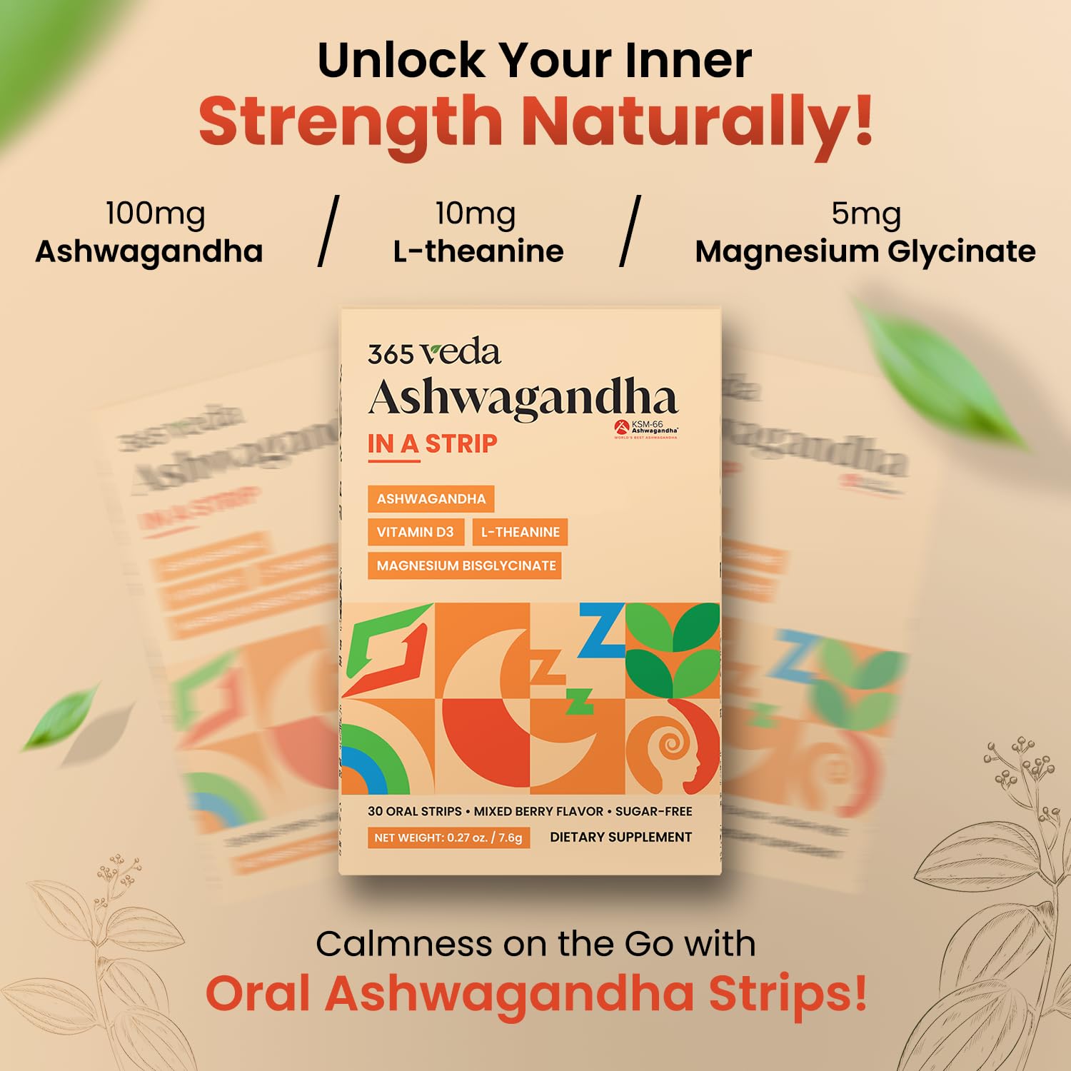 Gros plan sur les strips Ashwagandha 365veda au goût framboise.