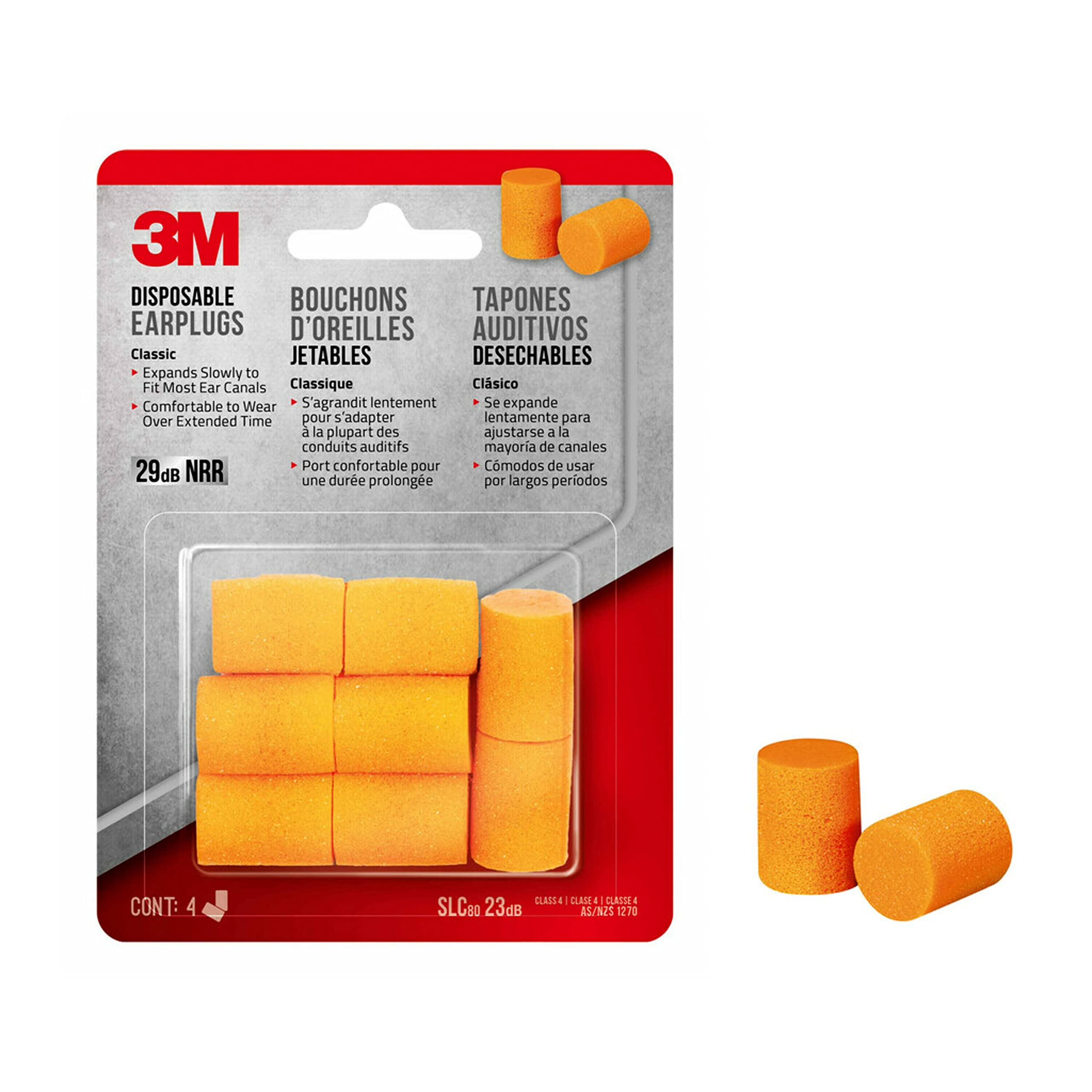 Bouchons d'oreille 3M Classiques orange offrant une réduction du bruit adaptée à une utilisation quotidienne.