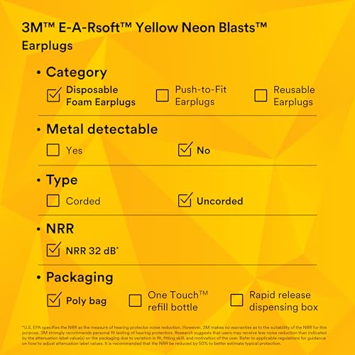 3M bouchons d'oreille Neon Jaune Blasts, jetables après usage pour une hygiène pratique