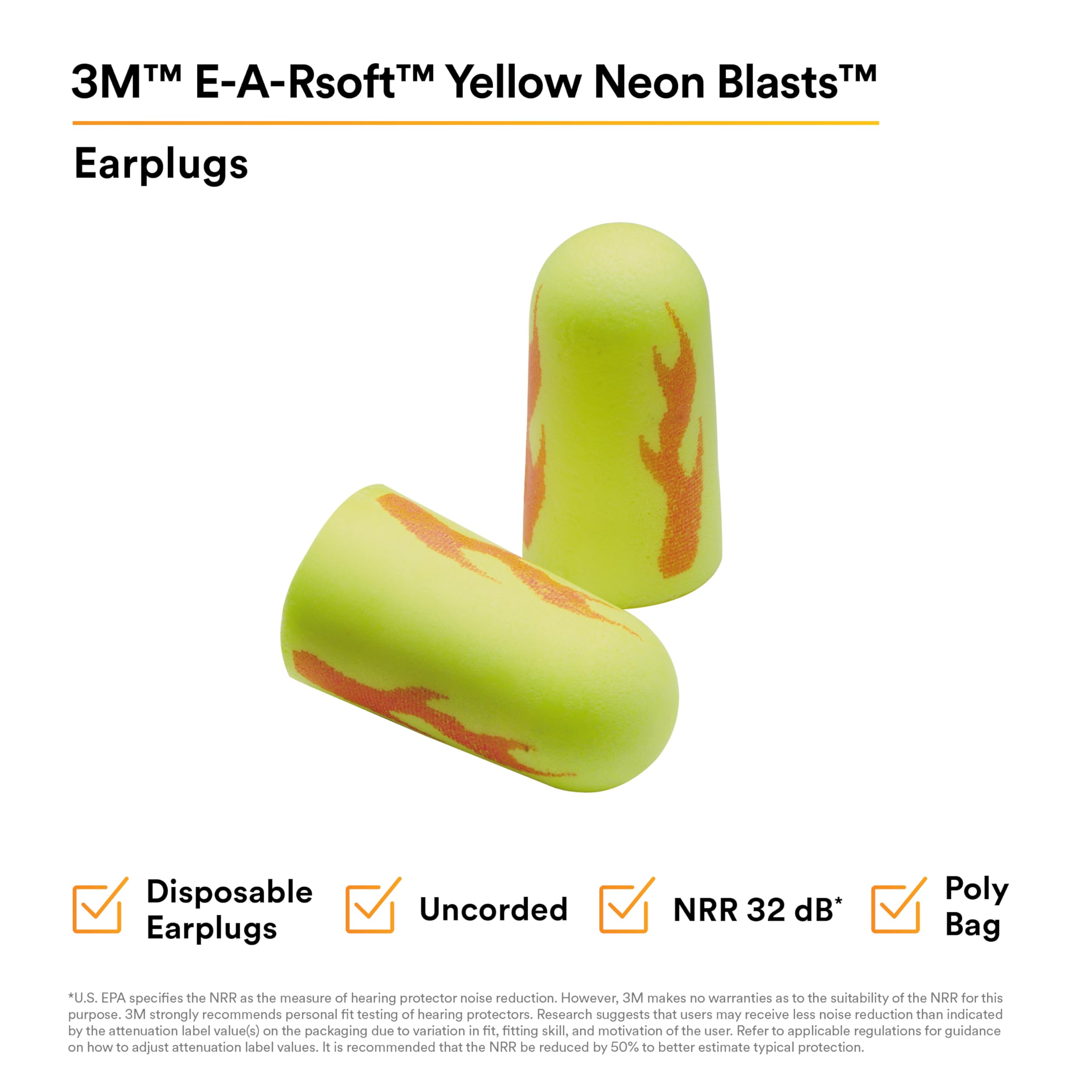 3M bouchons d'oreille Neon Jaune Blasts, réduction du bruit en milieux bruyants