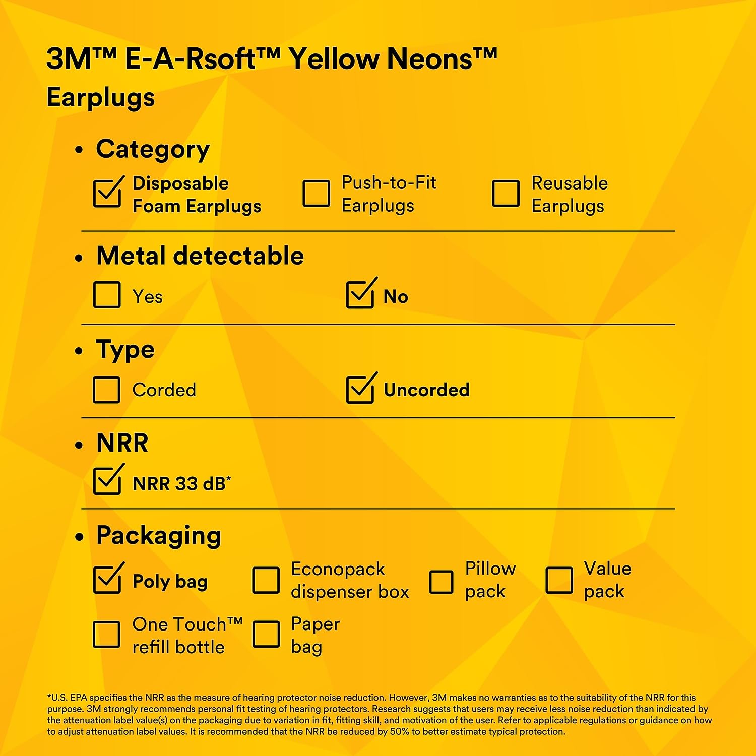 3M E-A-Rsoft Yellow Neons emballage individuel garantissant l hygiene