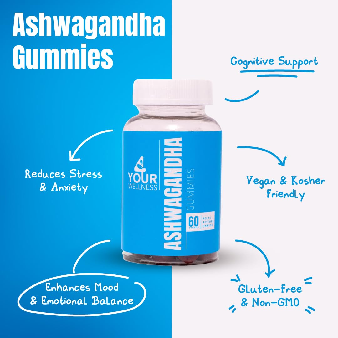 Gommes Ashwagandha 60 pièces 4 Your Wellness, bouteille pratique.