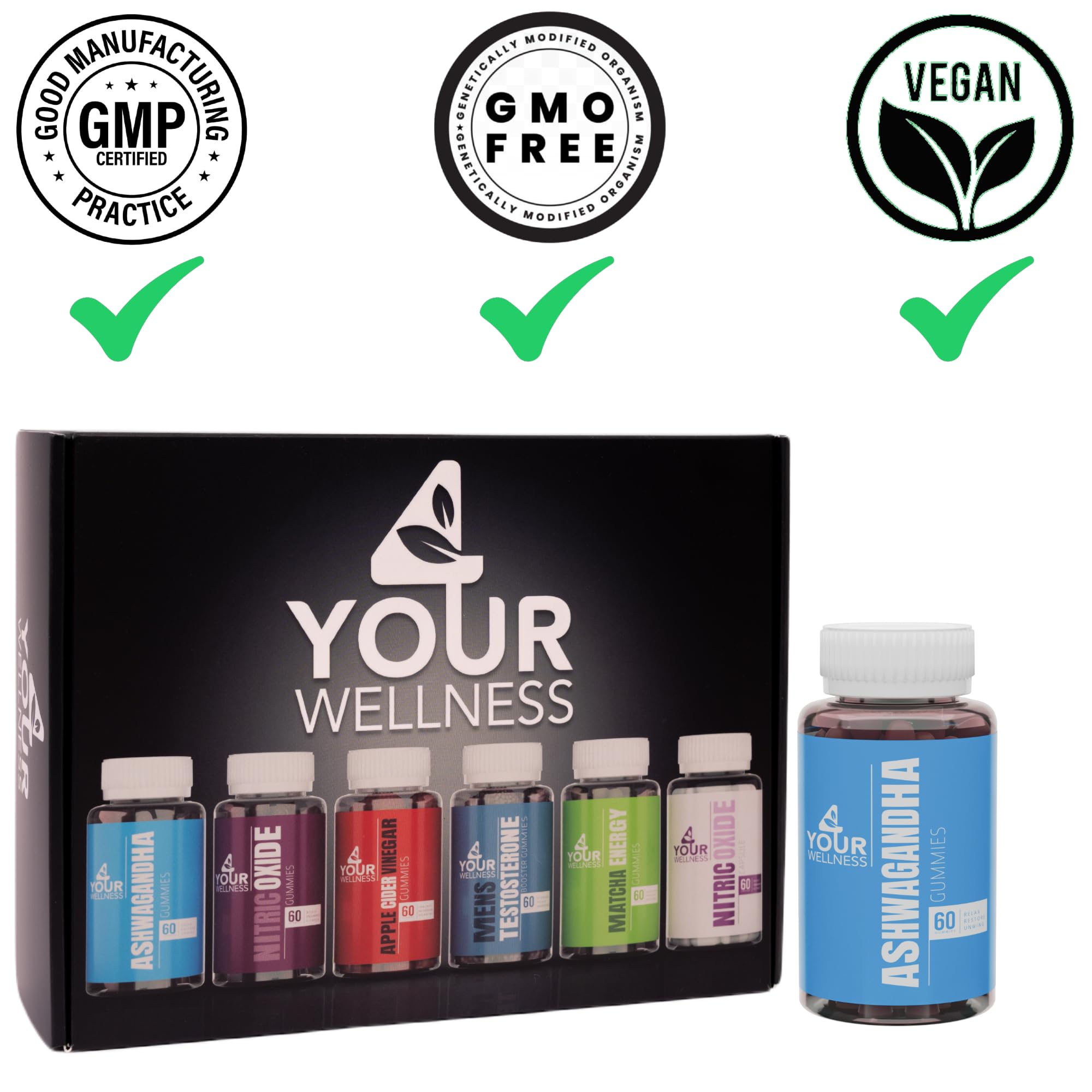 Gommes Ashwagandha sans gluten, 4 Your Wellness, option végan.