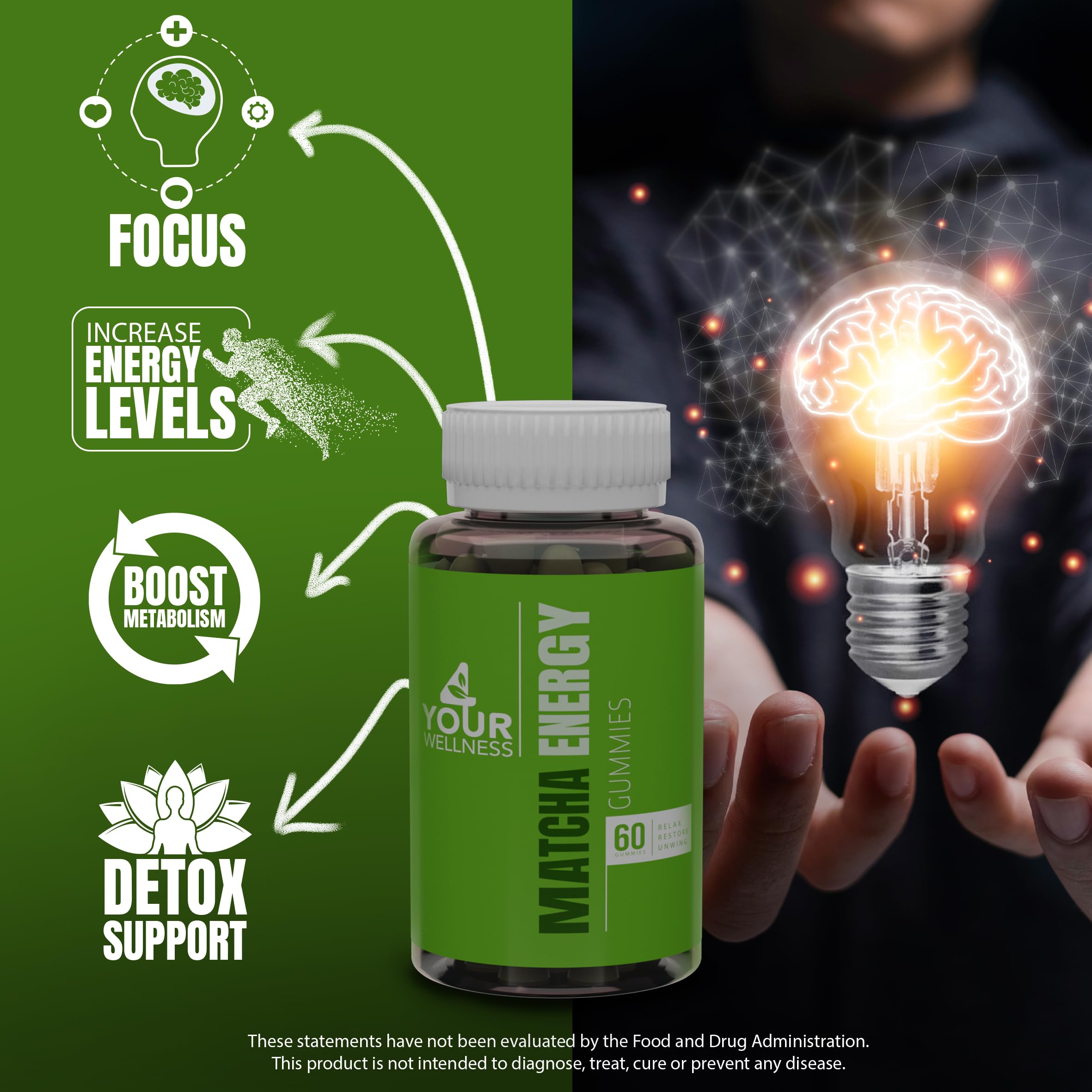 Gommes Matcha 4 Your Wellness avec B12 et B3 pour la vitalité.