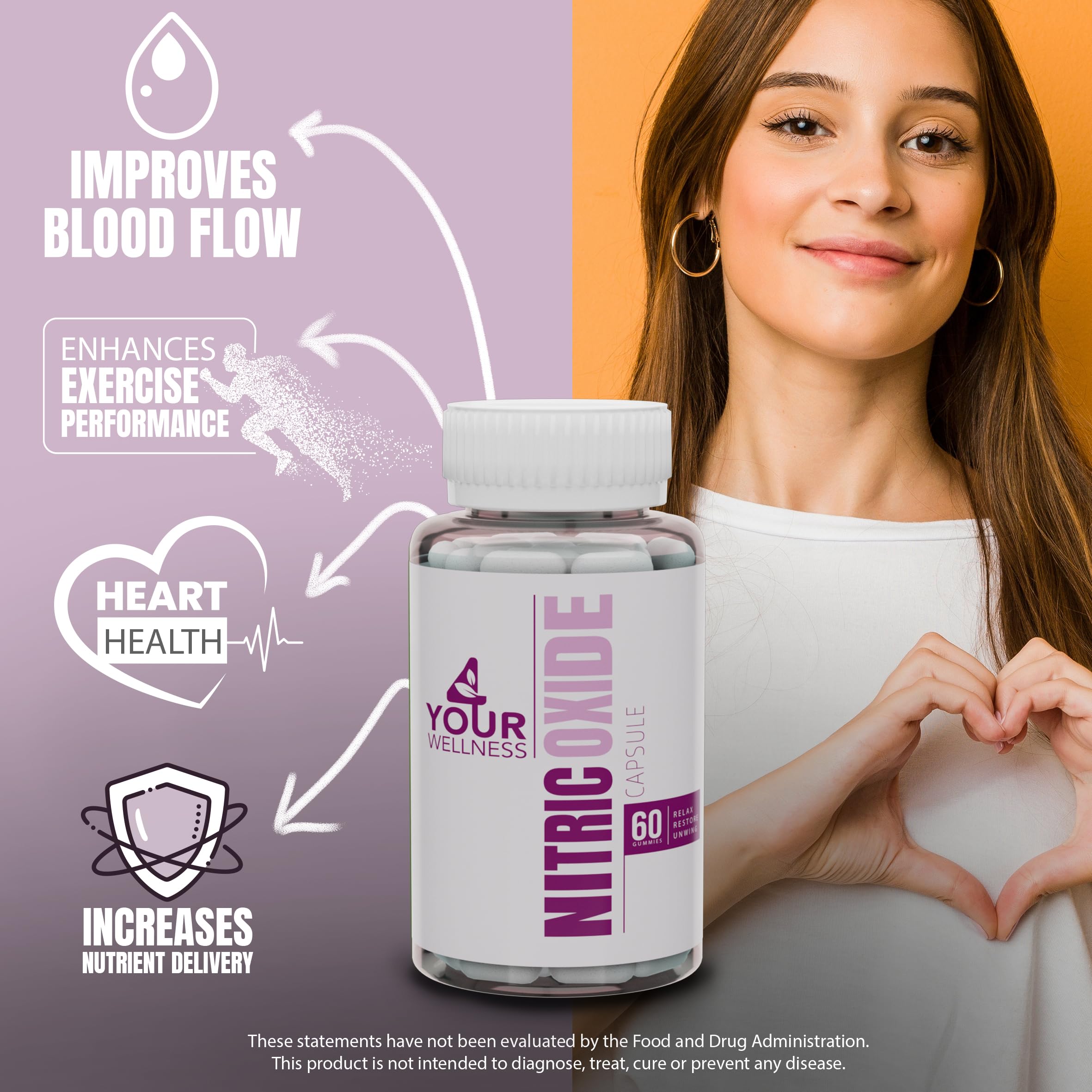 4 Your Wellness Oxyde nitrique bouteille gélules vegan faciles à avaler