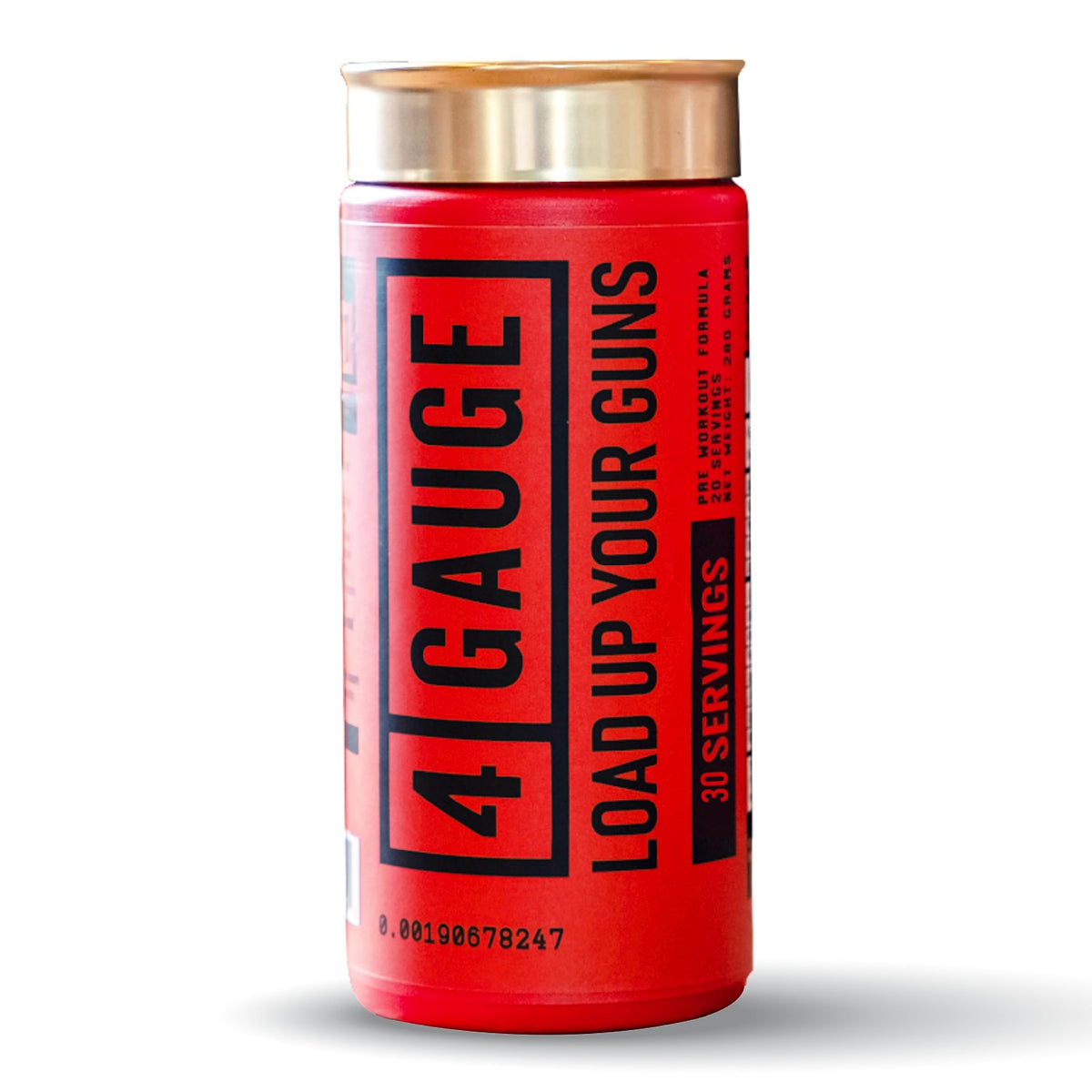 4 Gauge Fruit Blast, bouteille affichant l'étiquette, énergie prête pour l'entraînement.
