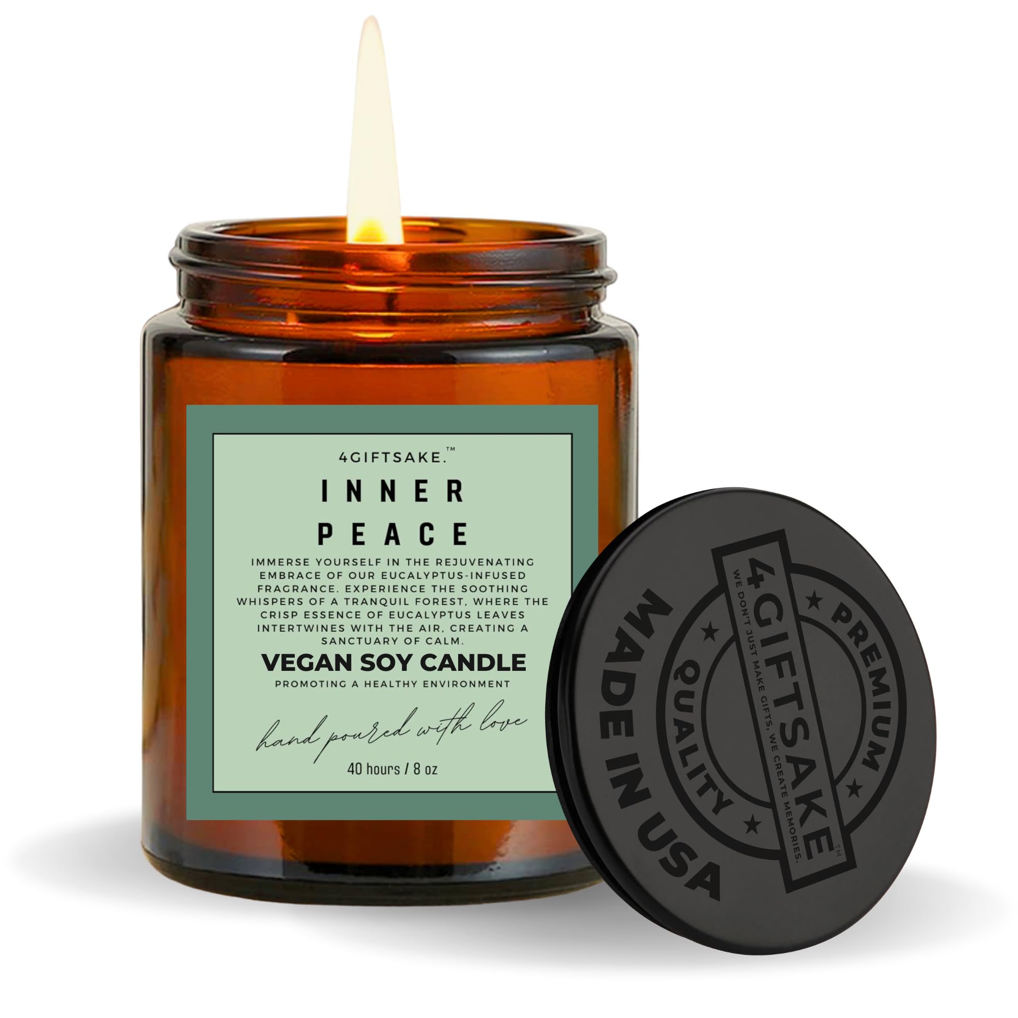 Bougie 4GIFTSAKE eucalyptus 8oz prête à créer une ambiance apaisante.
