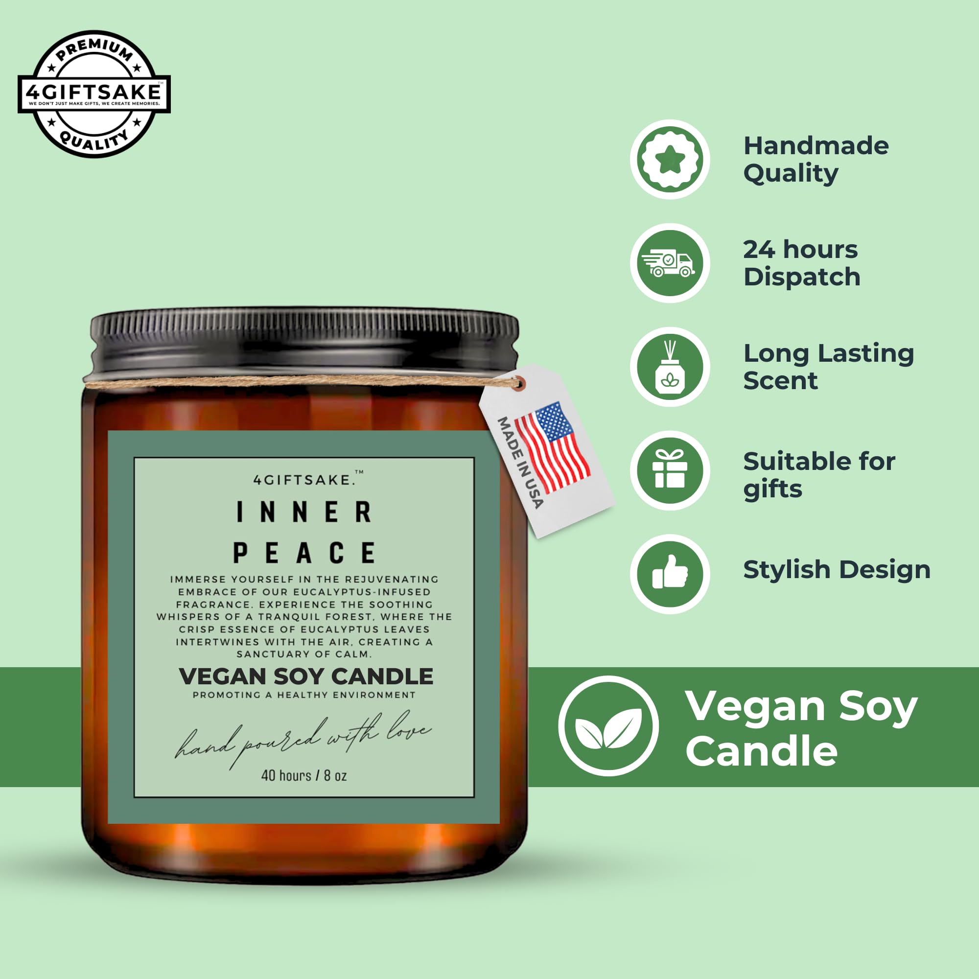 Détail flamme douce de la bougie 4GIFTSAKE pour une atmosphère cosy.