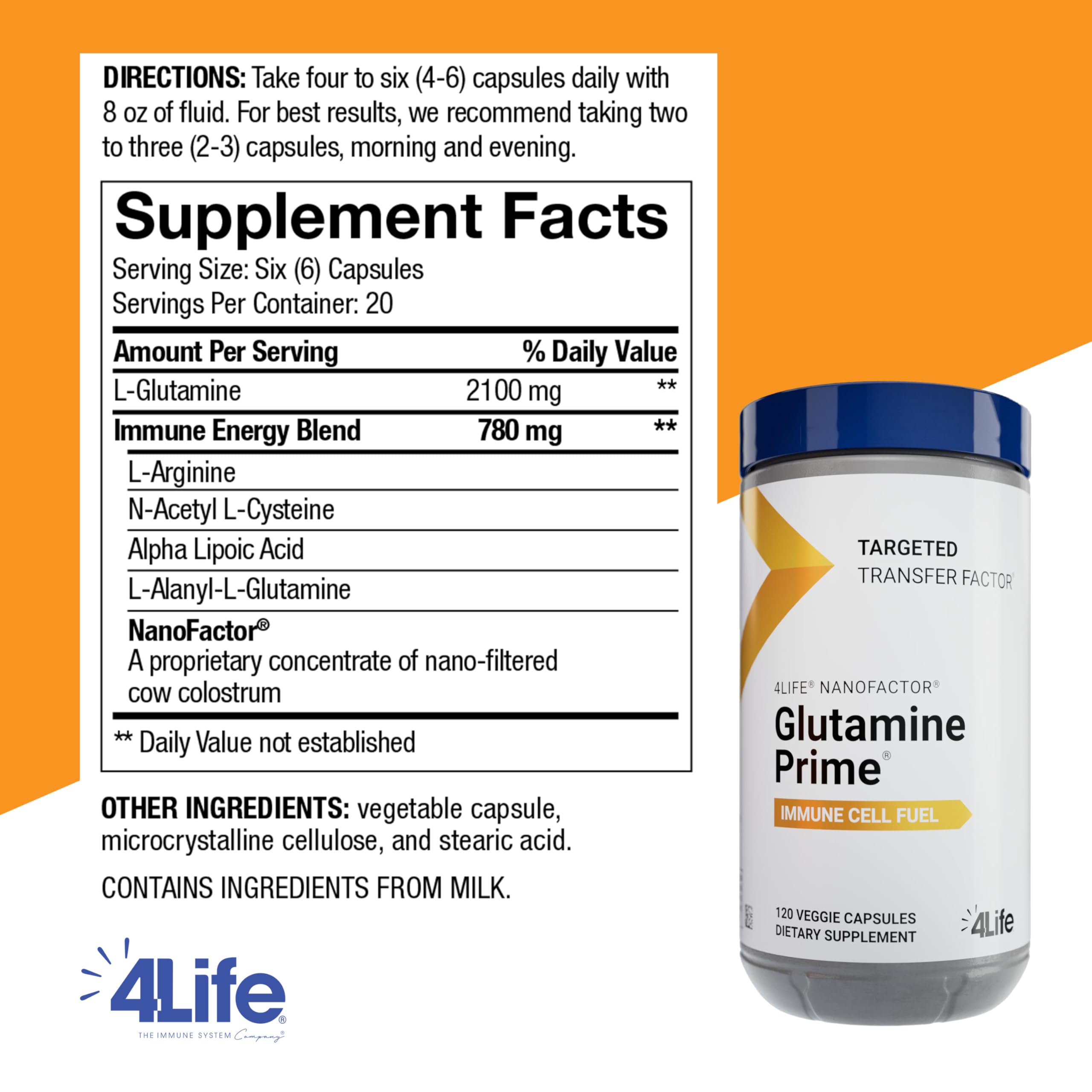 Gélules vertes 4Life Glutamine Prime, faciles à prendre pour l'énergie.