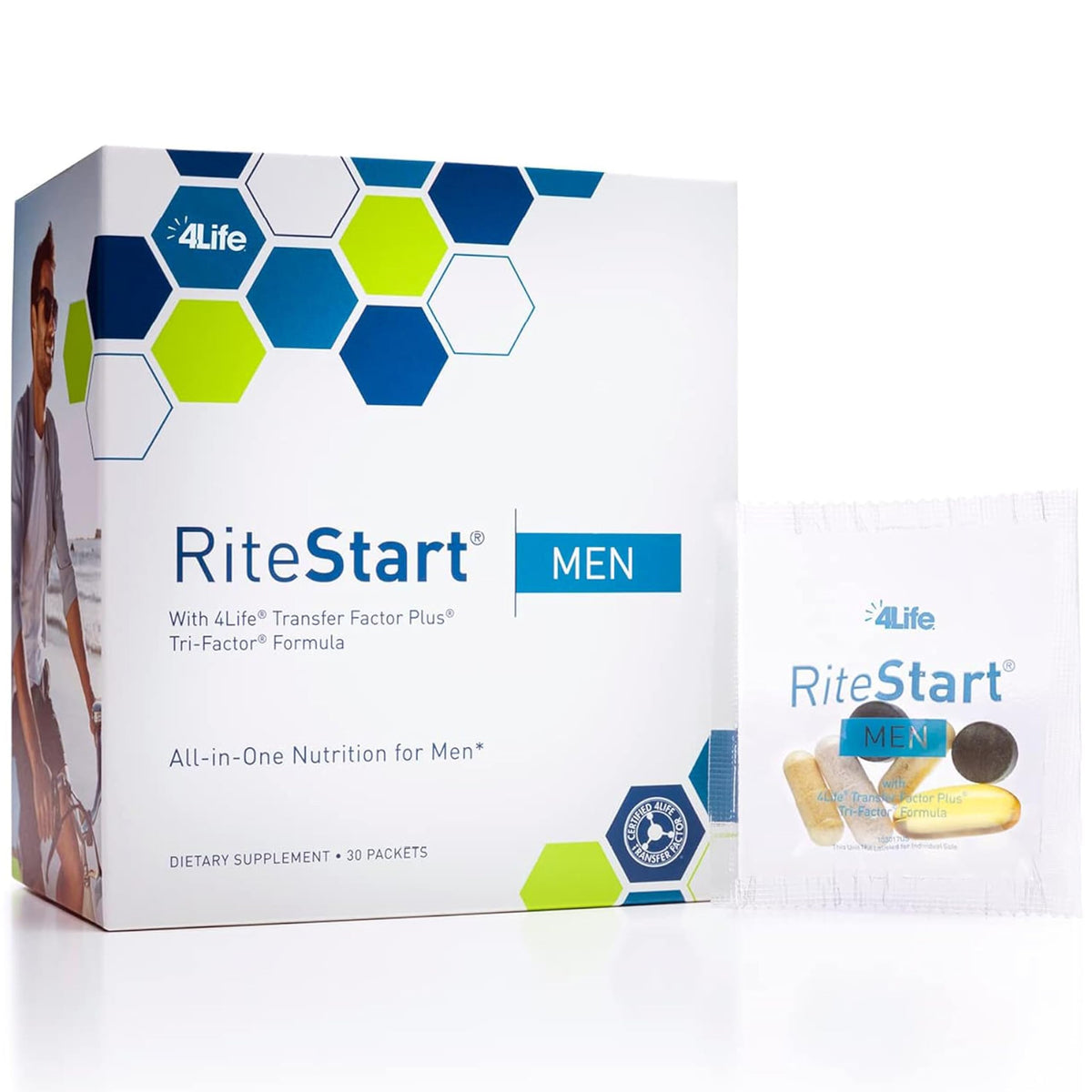 4Life RiteStart Homme pack quotidien, soutien énergie et immunité potentielle tout au long de la journée.