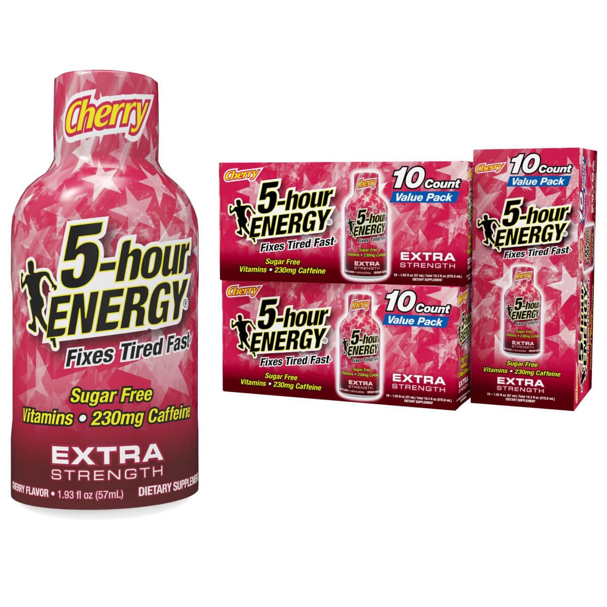 Bouteille compacte 5-hour ENERGY Cherry pour énergie rapide en déplacement.
