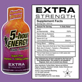 Étiquette 5-hour ENERGY Extra Strength Hawaiian Breeze affichant saveur et ingrédients.