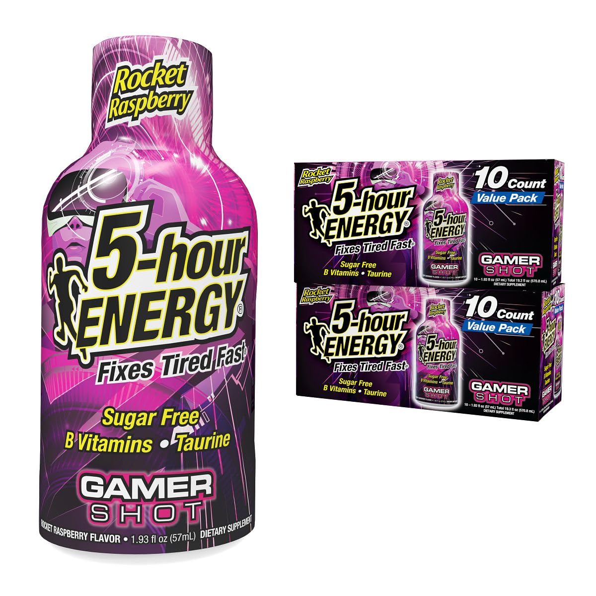 5-hour ENERGY saveur framboise-fusée, boost rapide pour sessions de jeu.