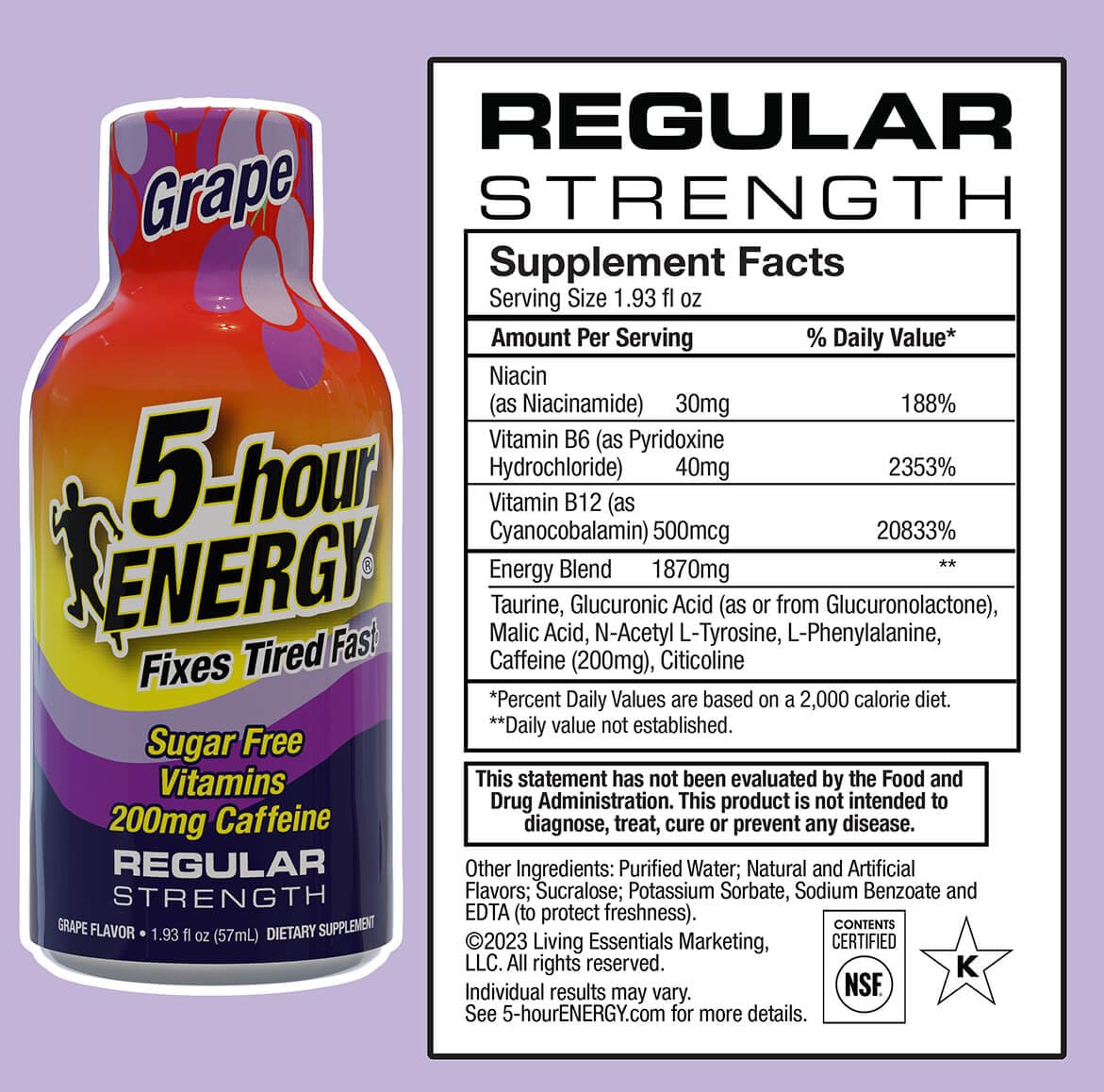 Shot 5-hour ENERGY goût raisin, format portable idéal pour sac.