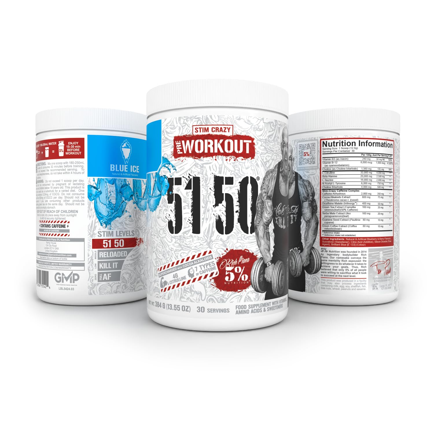 5% Nutrition Rich Piana 5150 caféine 400 mg pour stimulation soutenue
