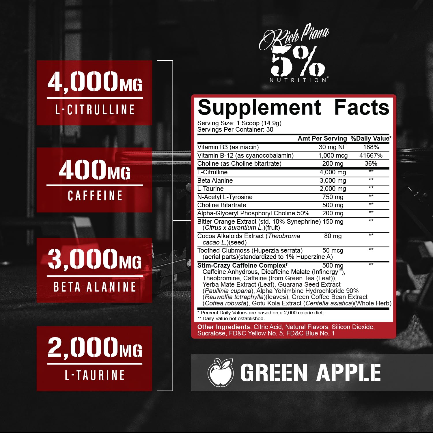 Poudre pré-entraînement Rich Piana 5150, dosage précis pour sessions intenses.