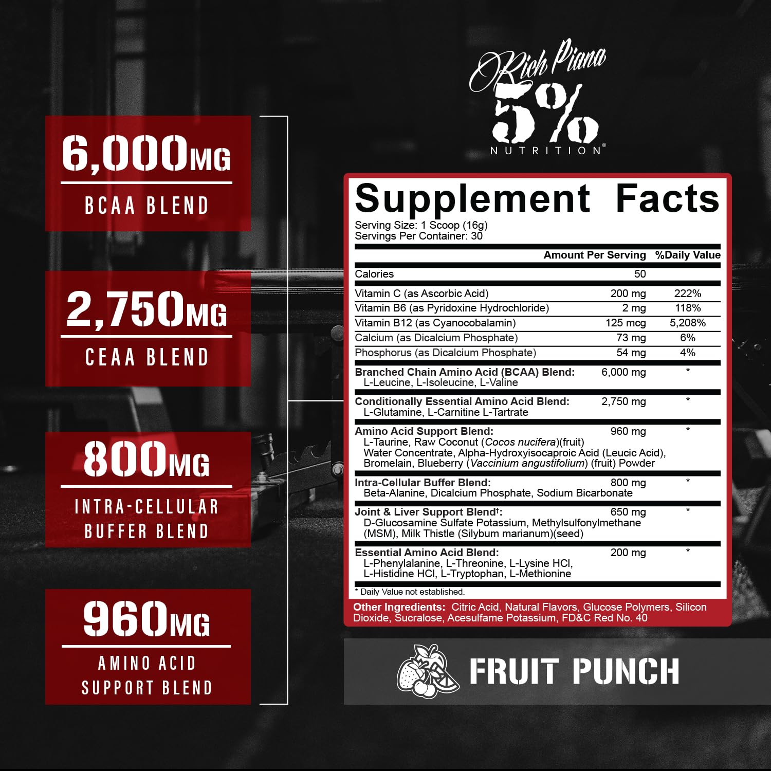 5% Nutrition Rich Piana AllDayYouMay BCAA doseur-fruit-punch pour dosage pratique