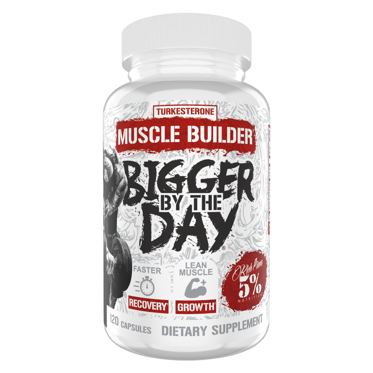 Visuel de la bouteille 5% Nutrition Rich Piana BiggerByTheDay prête pour l'entraînement et prise de masse.