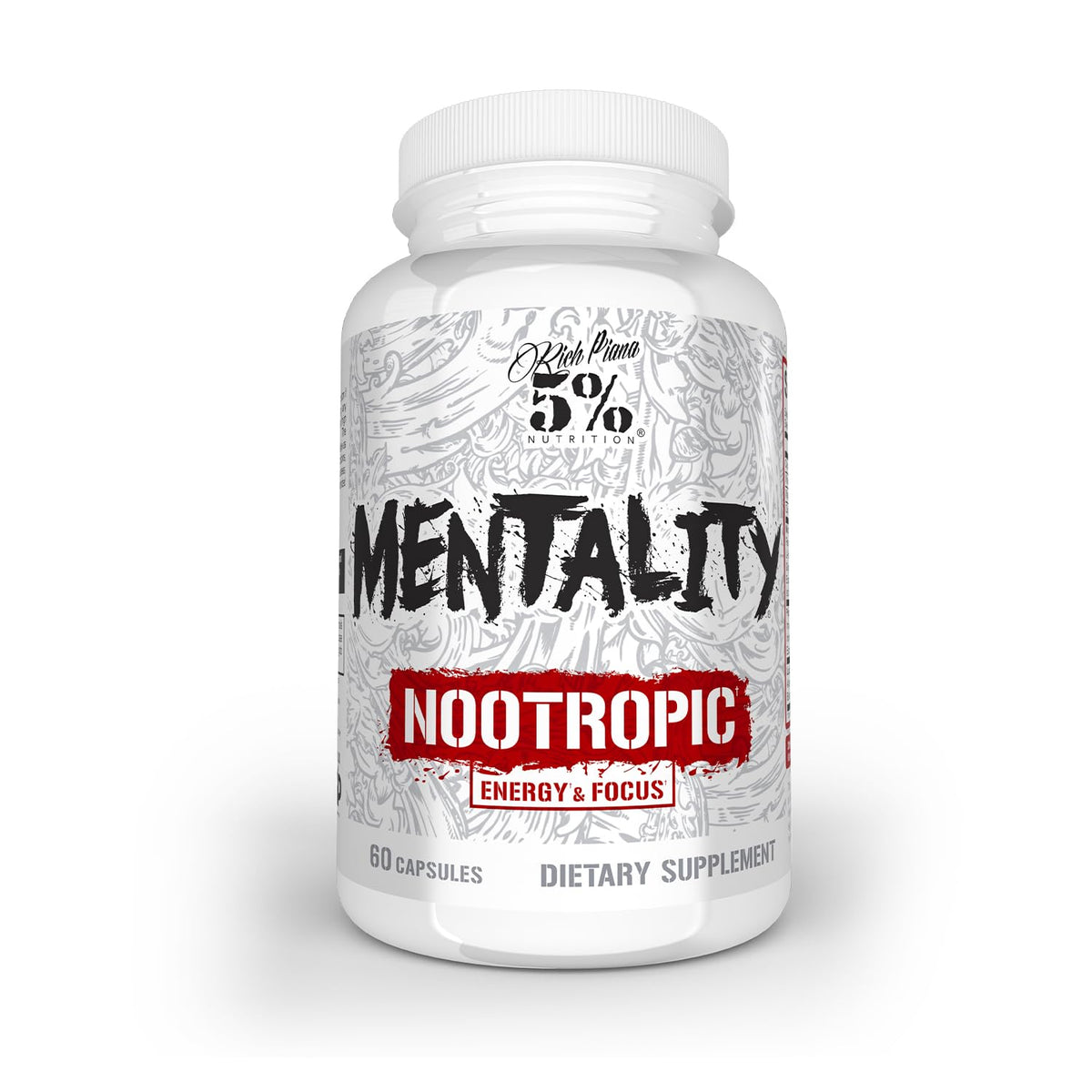 Mentality de 5% Nutrition, bouteille de capsules prête à booster la concentration.