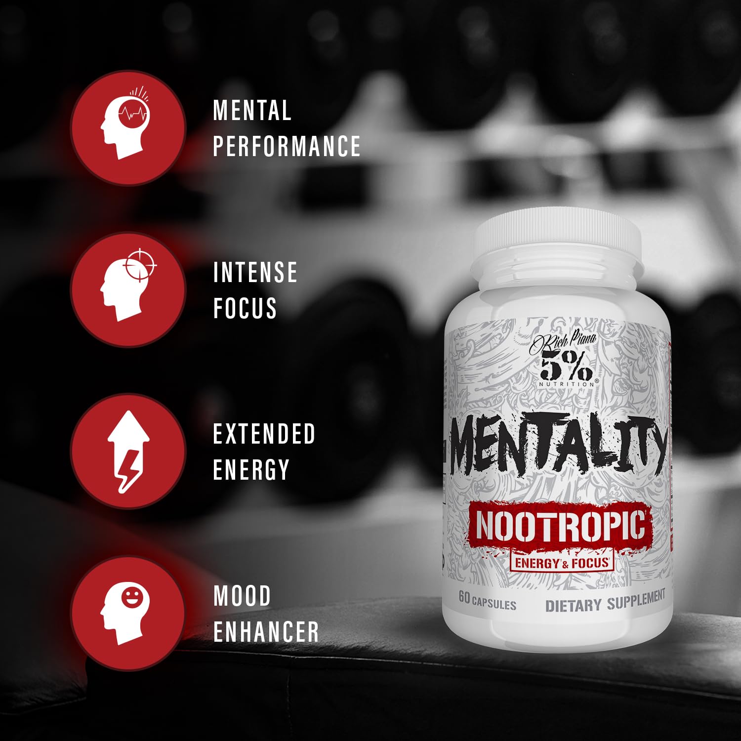 Mentality - ingrédients clés, tels que Ginseng et Ginkgo pour l’éveil.