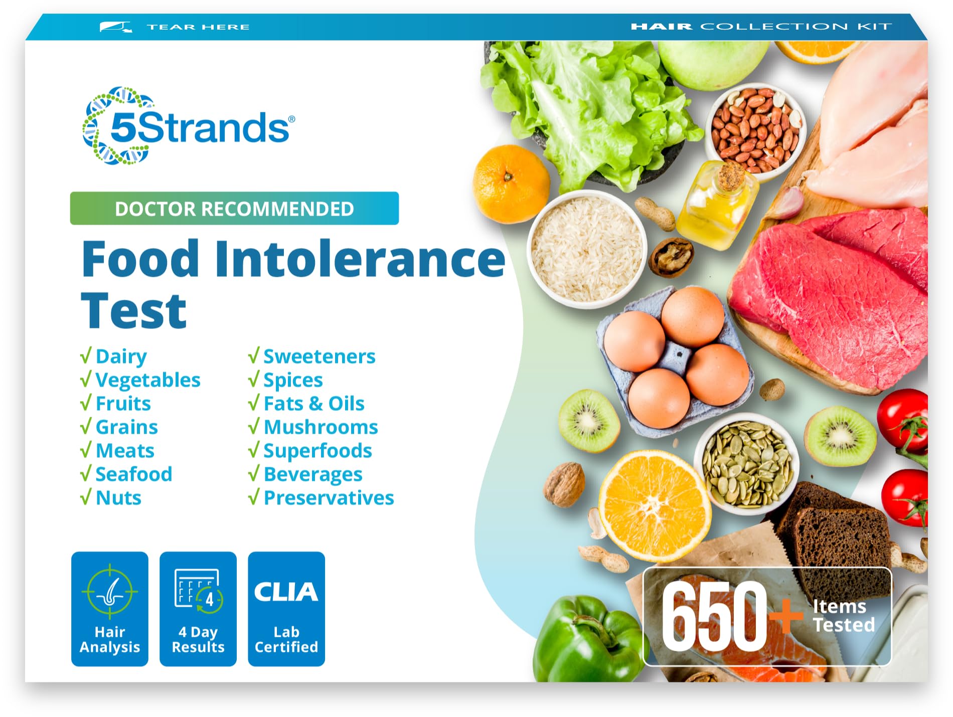 5Strands test-intolerance-aliments-kit : démarrage facile pour repérer les aliments problématiques.
