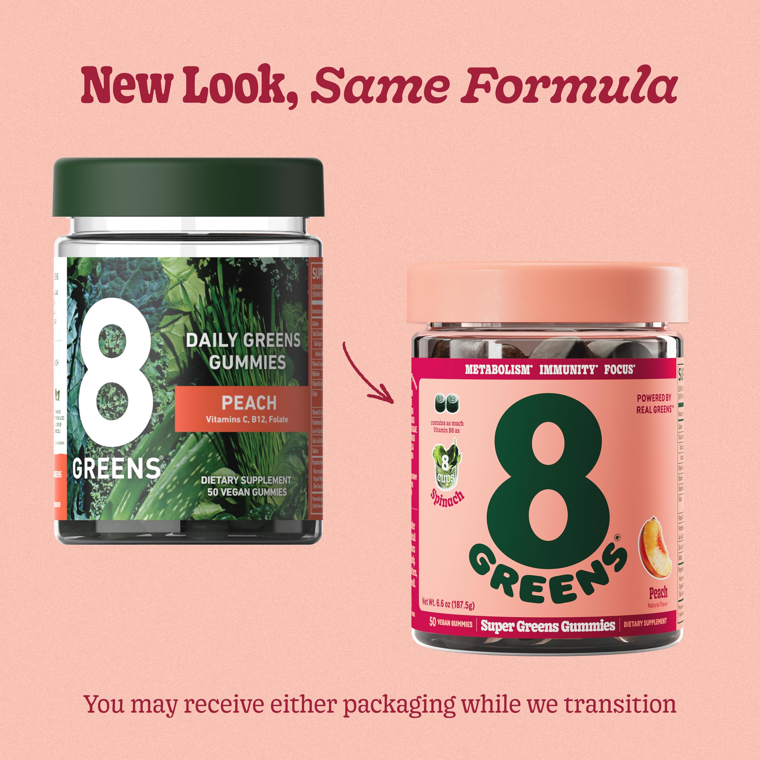 8Greens Gomme Pêche – emballage ouvert, partage facile en famille.