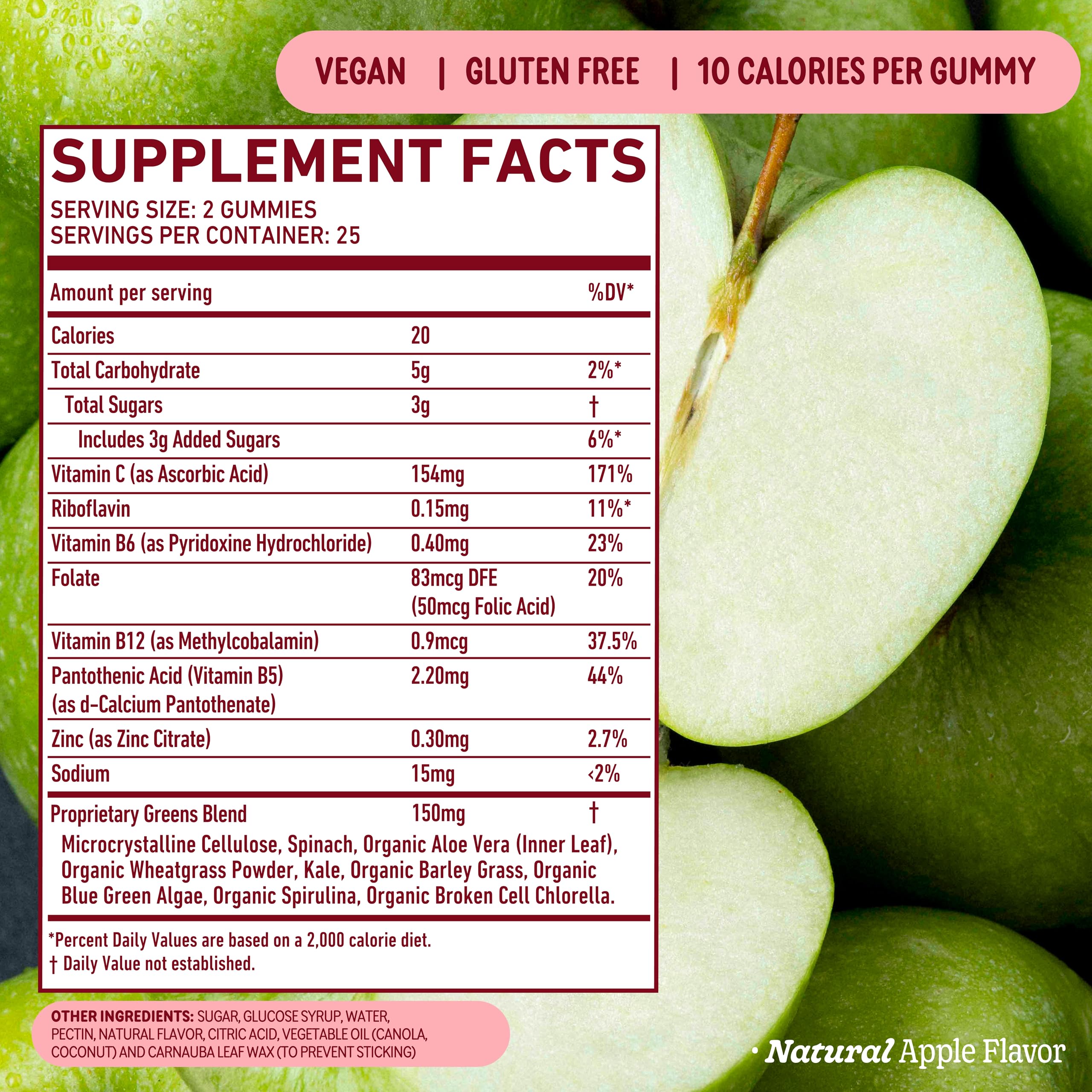 gommes pomme 8greens en gros plan, goût fruité