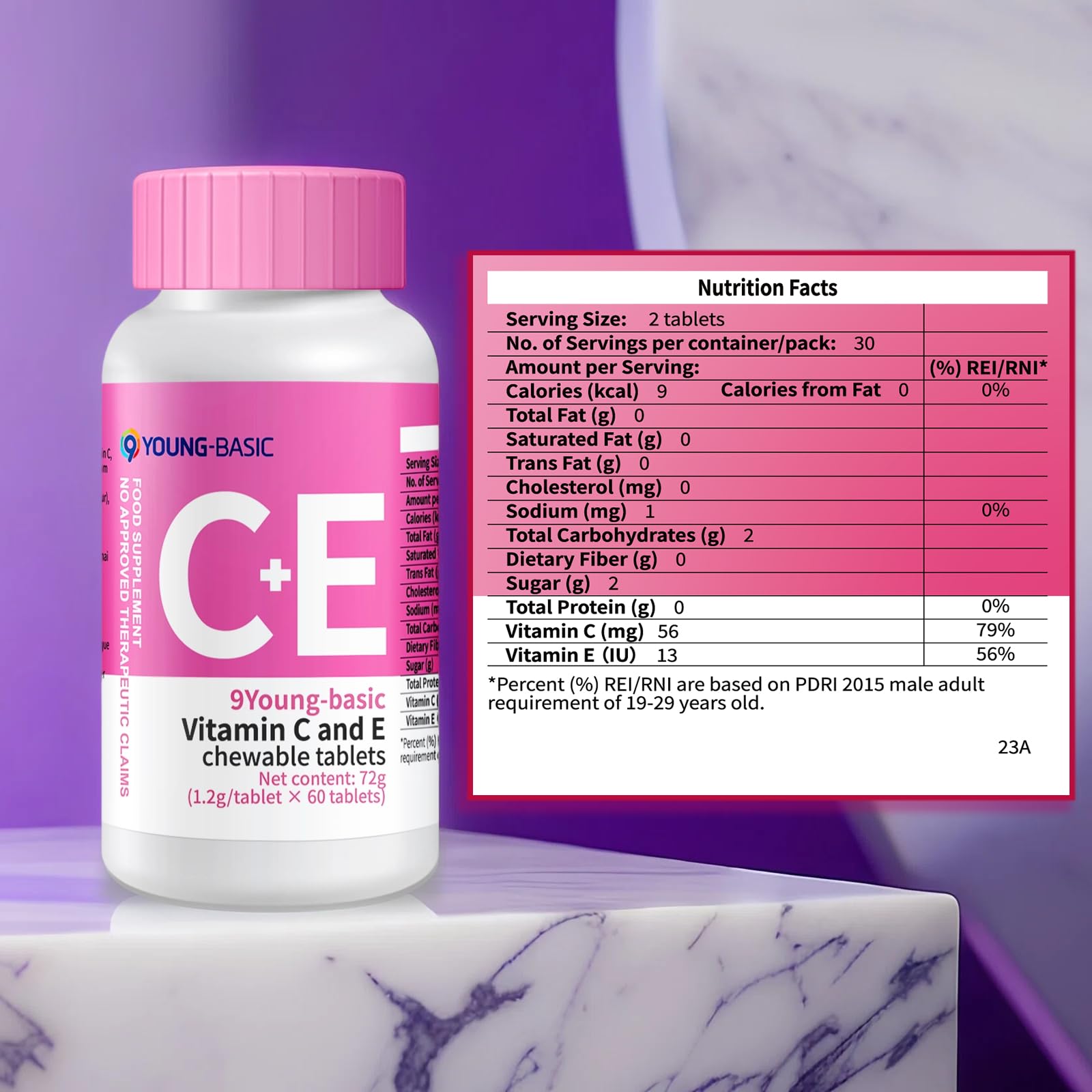 9 YOUNG-BASIC dosage recommandé: deux gommes par jour.