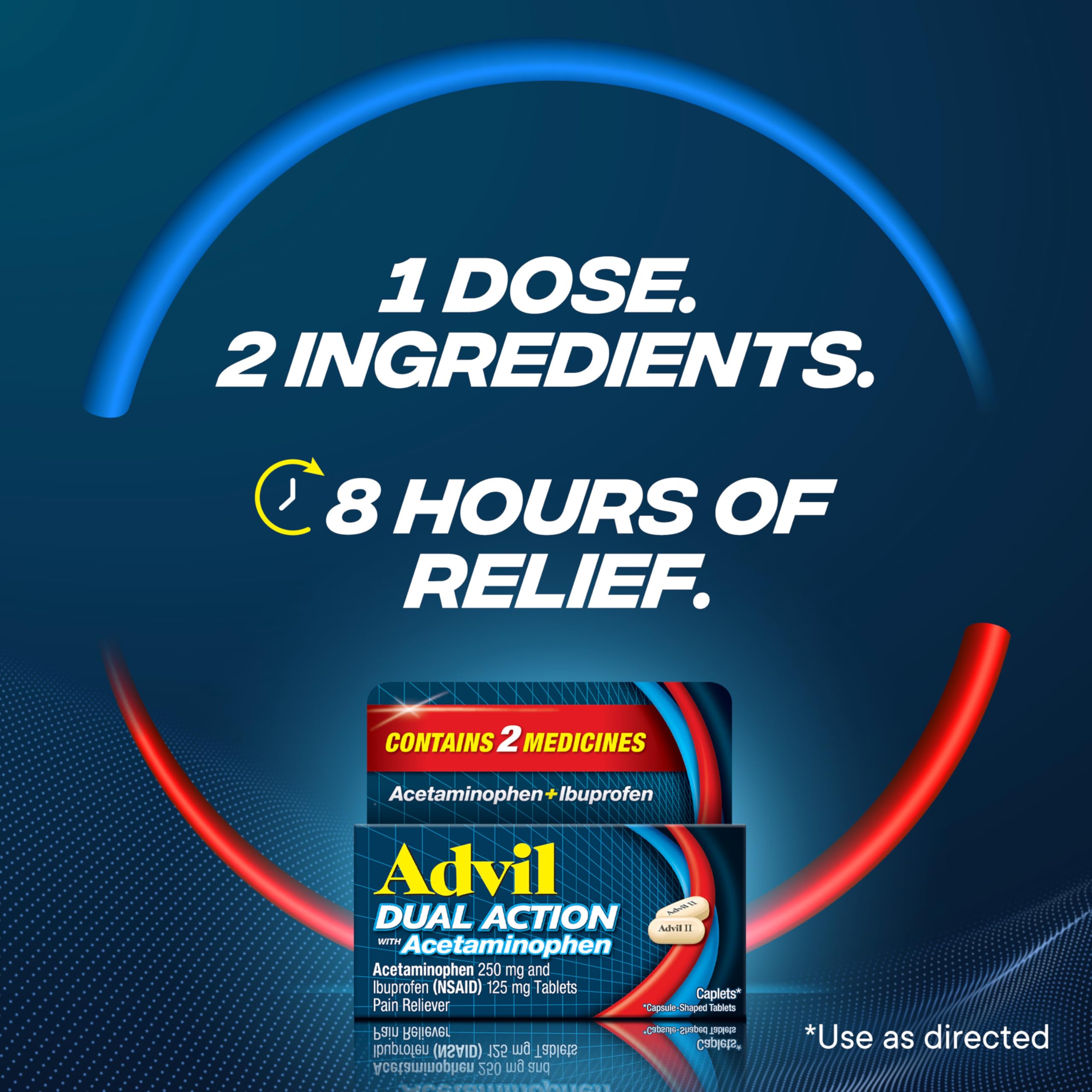 Échantillon Advil PM de 2 caplets inclus dans le pack.