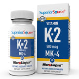 Bouteille Superior Source vitamine K2 500 mcg MK-4, facile à utiliser sous la langue.