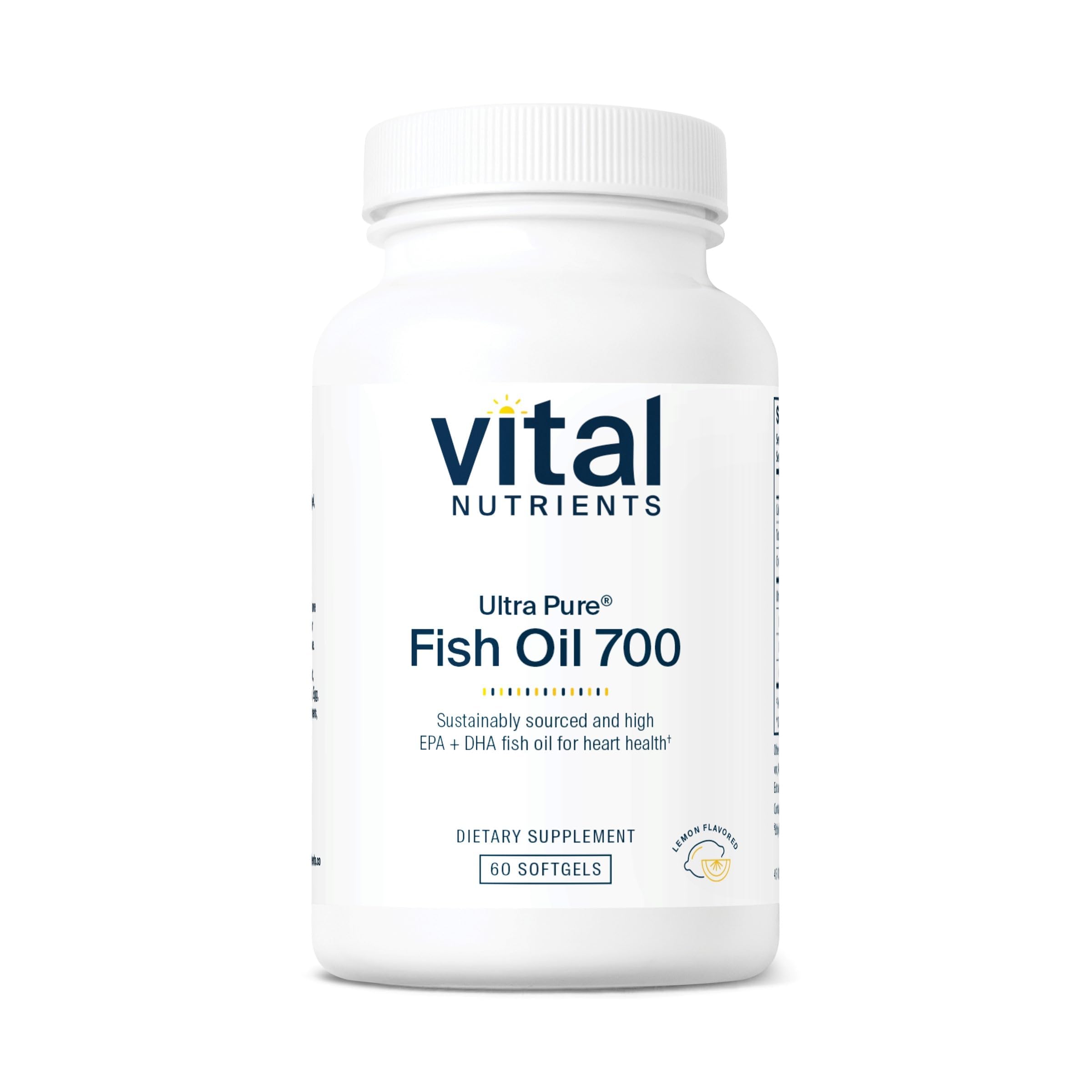 Vital Nutrients Ultra Pure Poisson 700, bouteille en vedette, potentiel soutien cardio-vasculaire et cérébral.