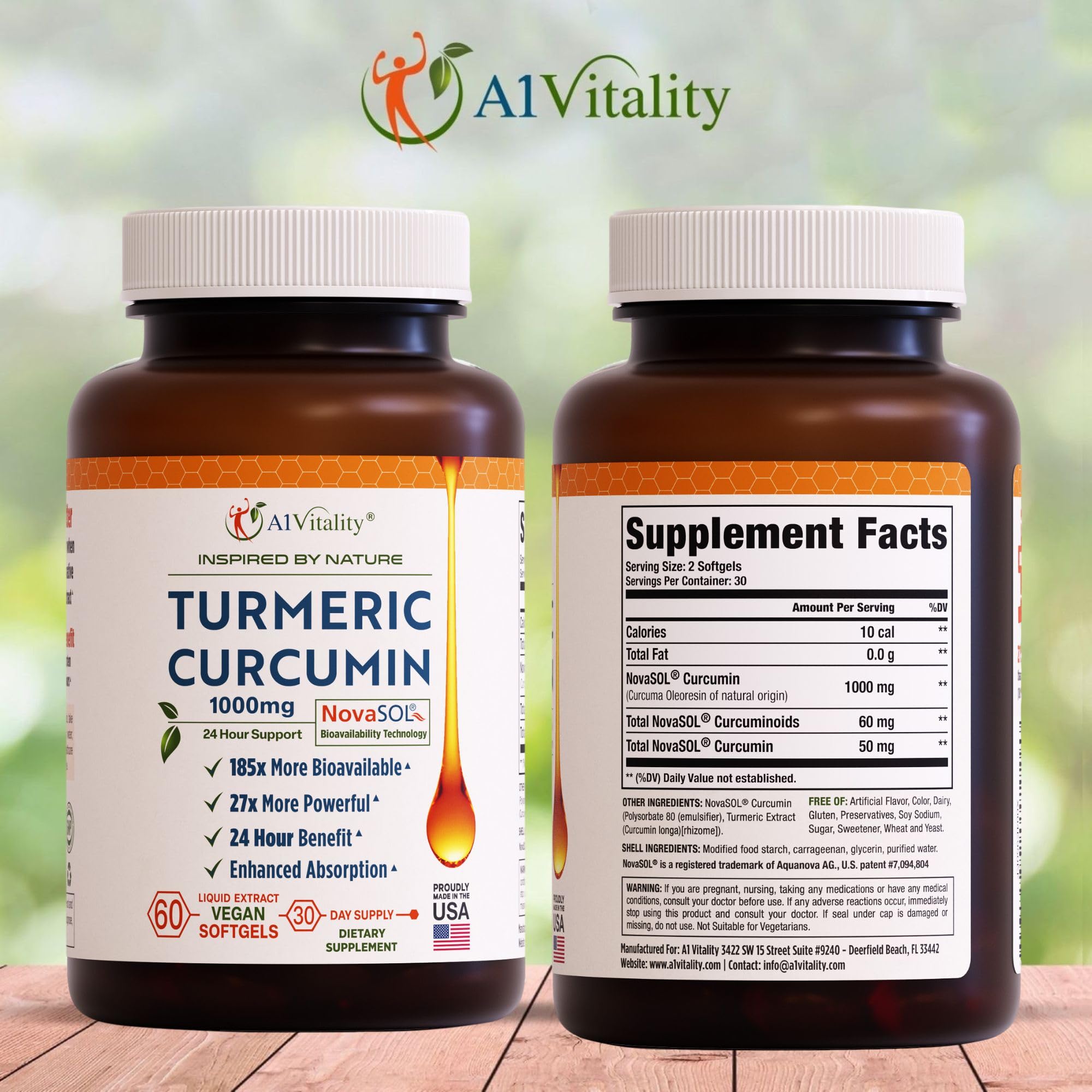 A1Vitality NovaSOL Curcuma gélules molles, faciles à prendre et pratiques.