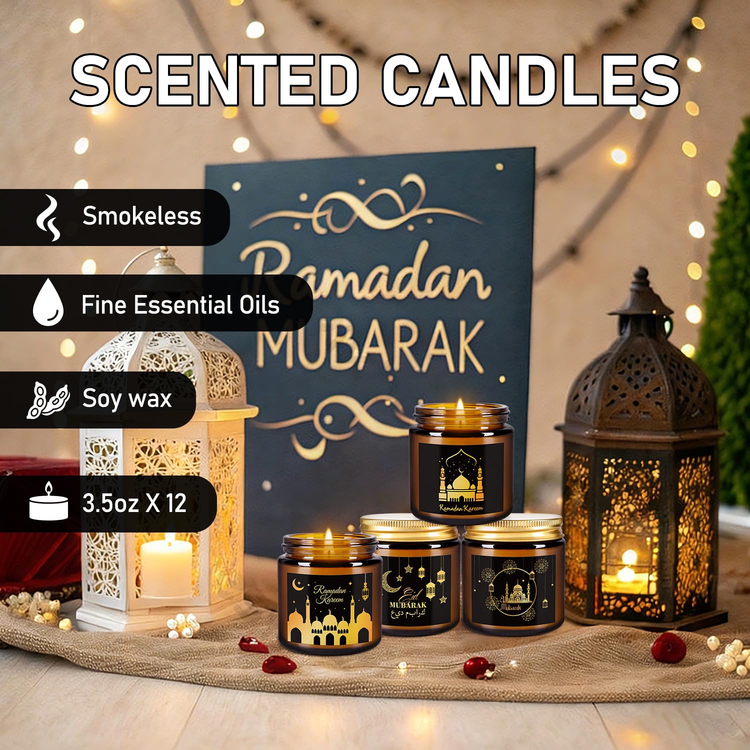Centre de table Ramadan avec bougies Aamdkcyu pour Eid élégant.