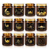 Bougie Aamdkcyu Ramadan Mubarak, verre brun avec lanterne et étoiles pour ambiance spirituelle.