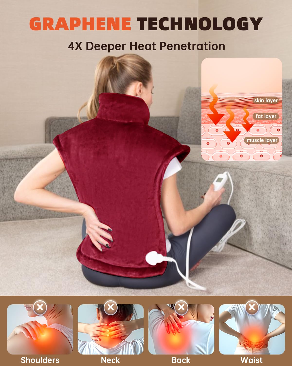 Chaleur infusée au graphène AASSOO pour une relaxation musculaire plus profonde.