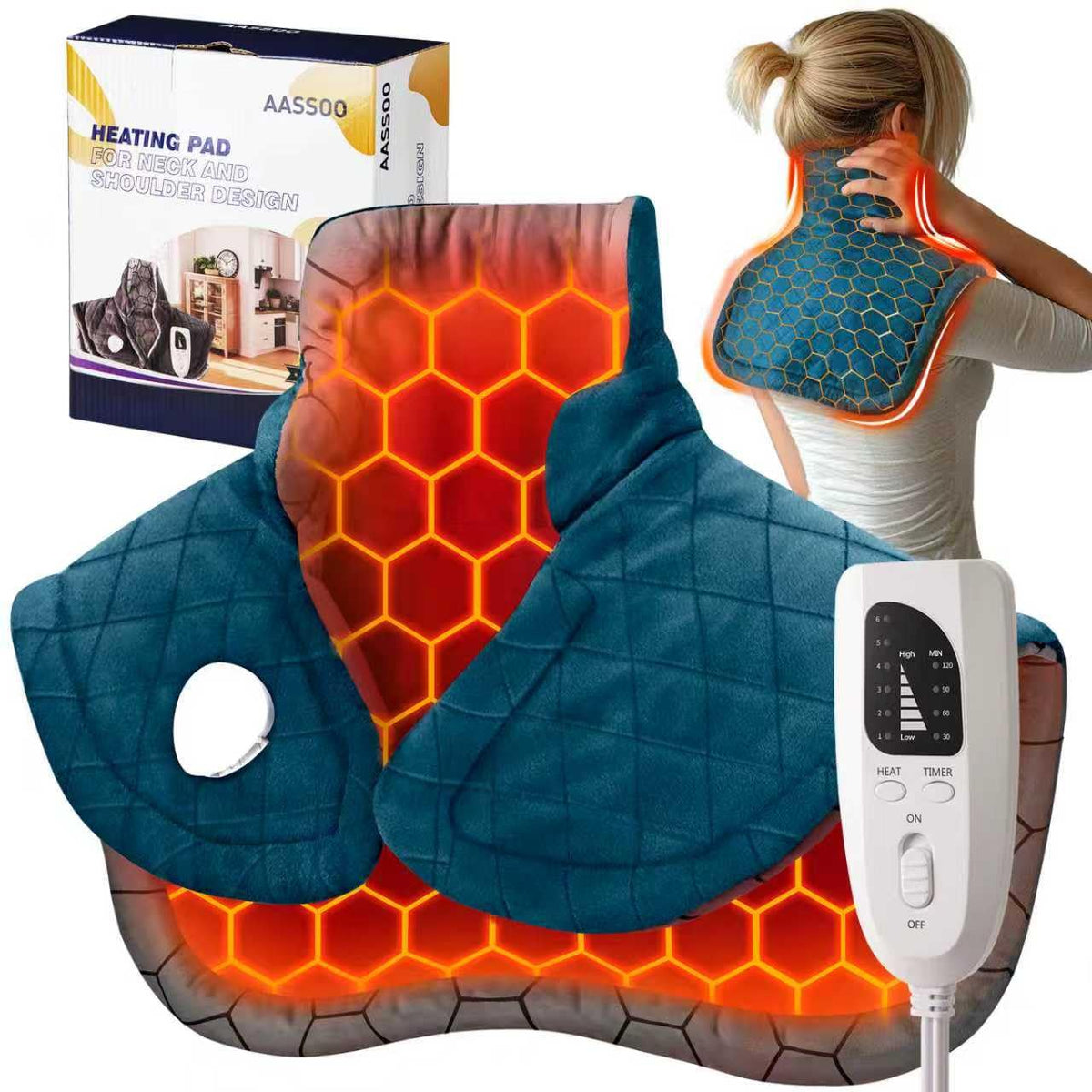 AASSOO coussin chauffant graphène pour nuque et épaules, chaleur ciblée et réconfort.